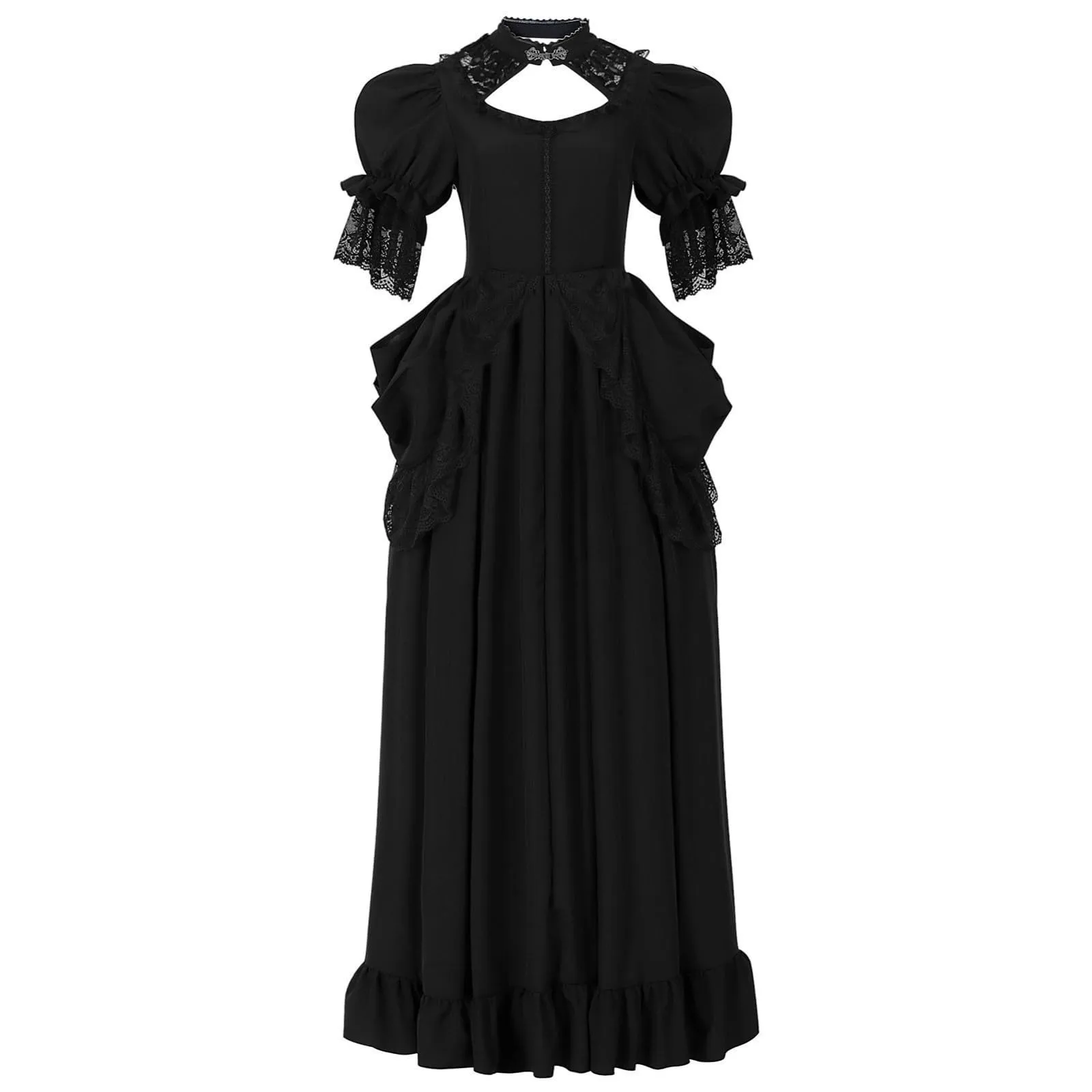Vhersily Abito da Donna Stile Vittoriano Edoardiano Gotico Medievale Vintage Maxi Abito Rinascimentale Manica Lunga Nero - immagine 6
