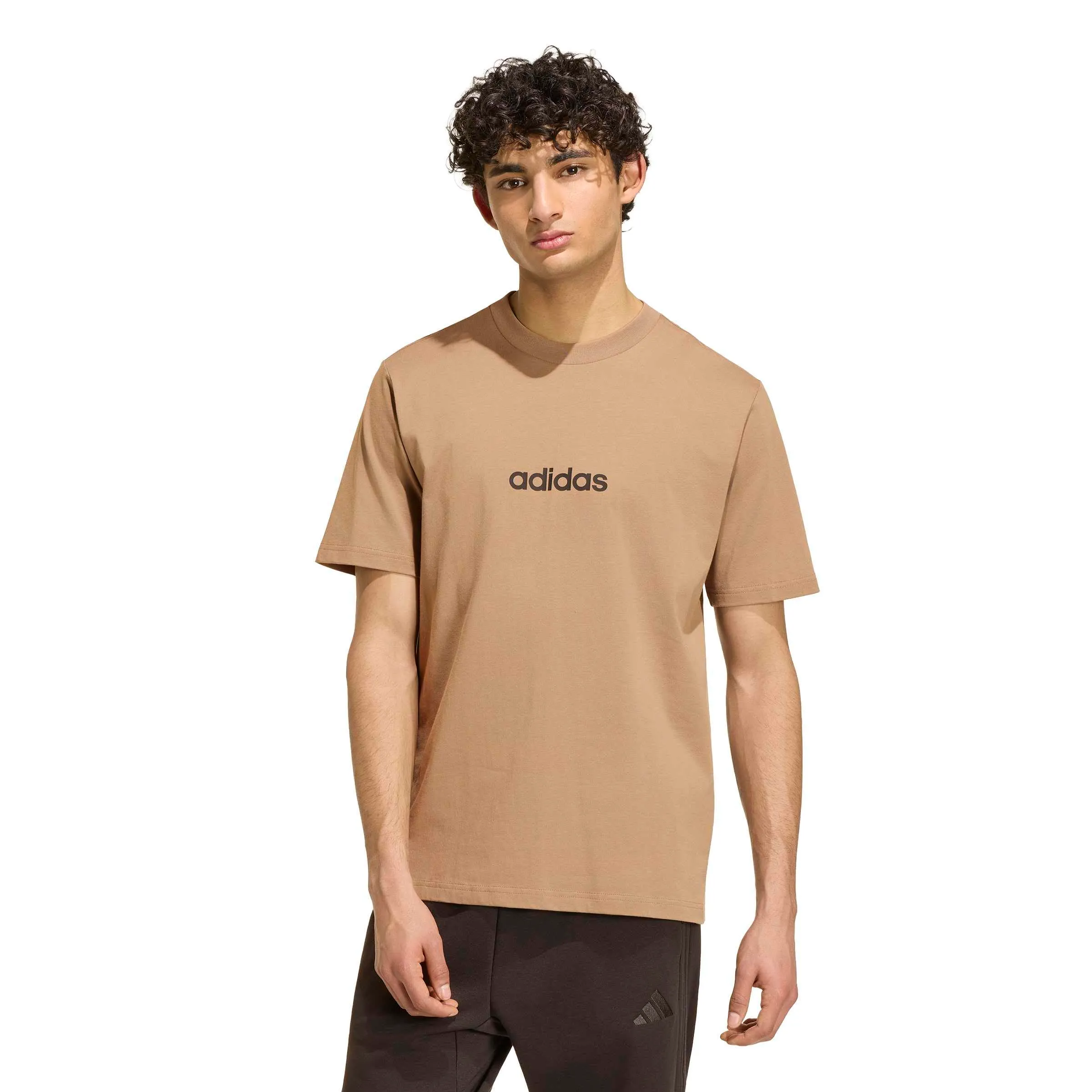 adidas Essentials Linear Single Jersey Shirt - Khaki Six/Black, L - immagine 4