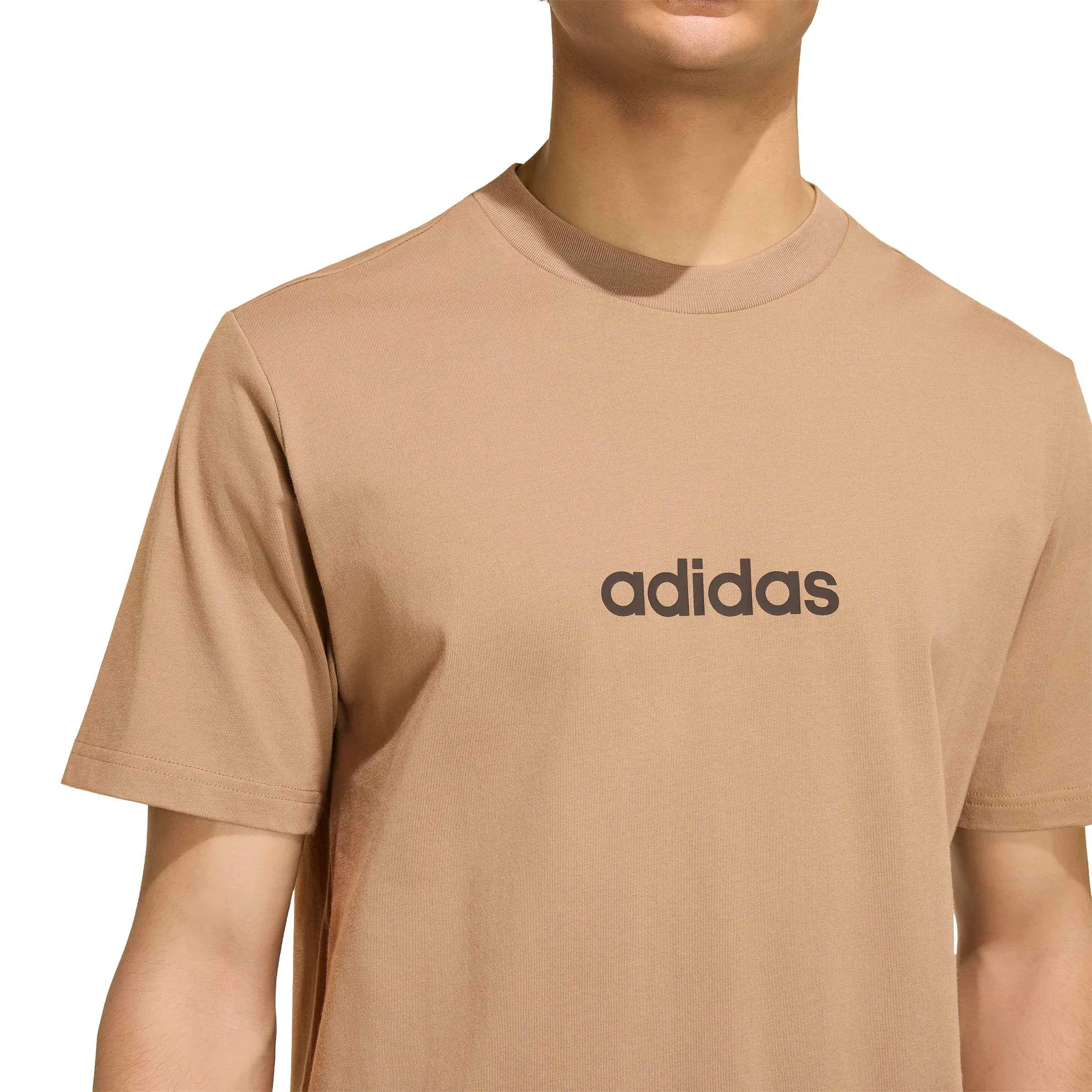 adidas Essentials Linear Single Jersey Shirt, Khaki Six/Black, S - immagine 3