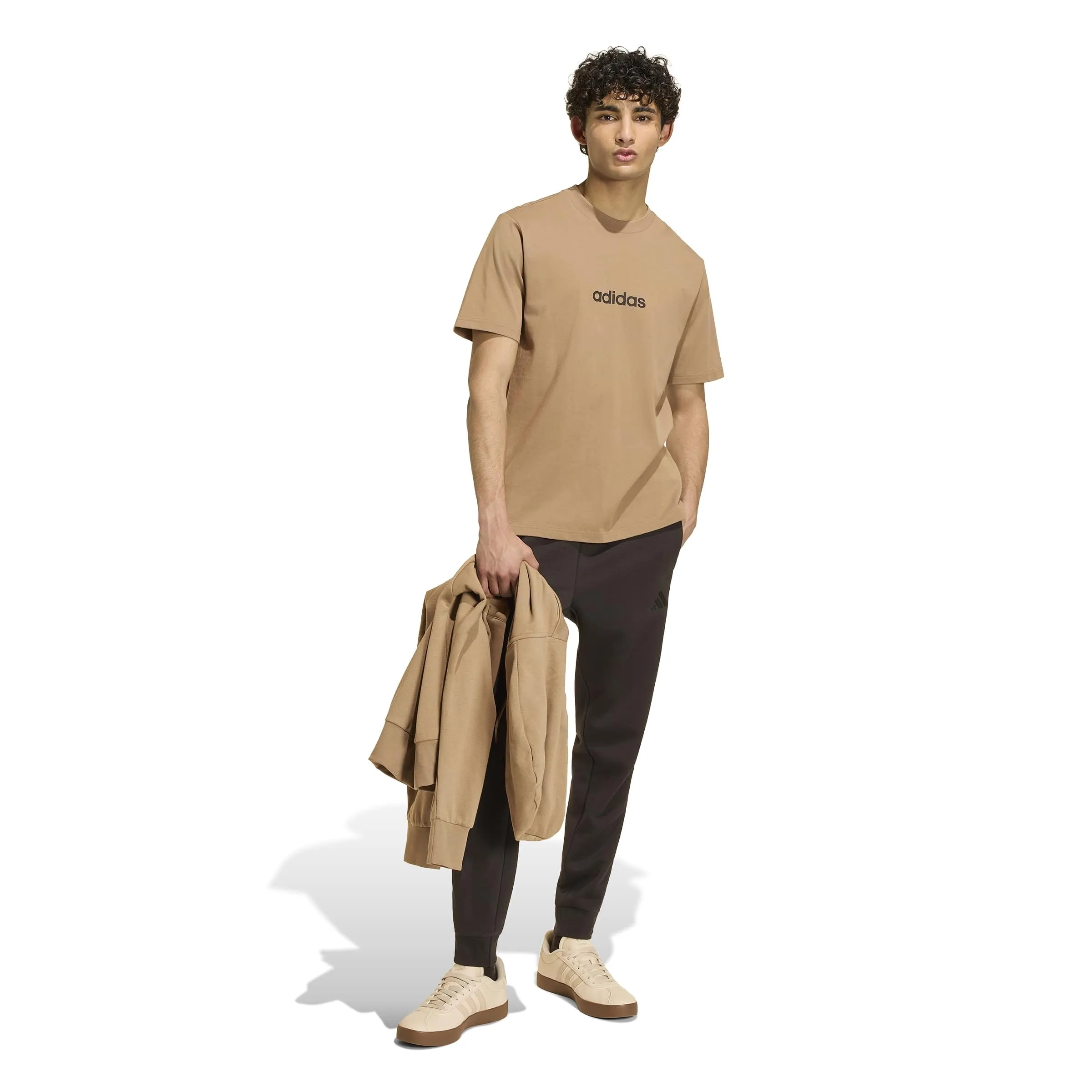adidas Essentials Linear Single Jersey Shirt, Khaki Six/Black, S - immagine 6