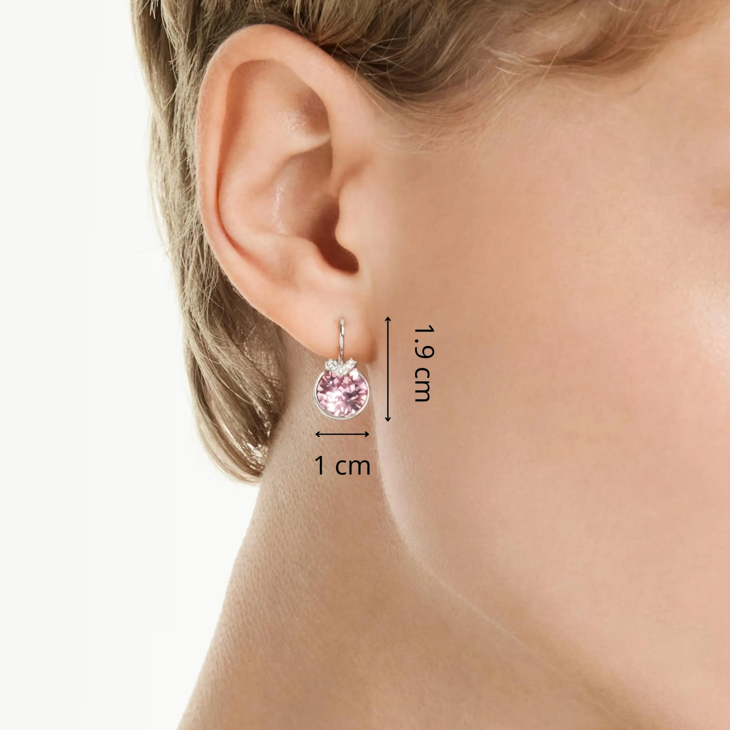 Swarovski Bella V Orecchini Pendenti con Cristalli Rosa, Taglio Round, Placcatura in Tonalità Rodio - immagine 6