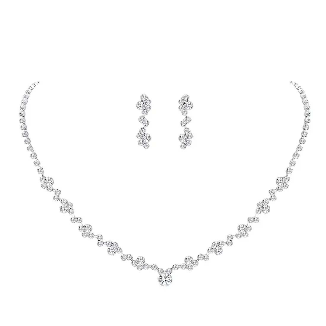 LuLiyLdJ Set Collana e Orecchini in Argento con Strass per Sposa - immagine 1