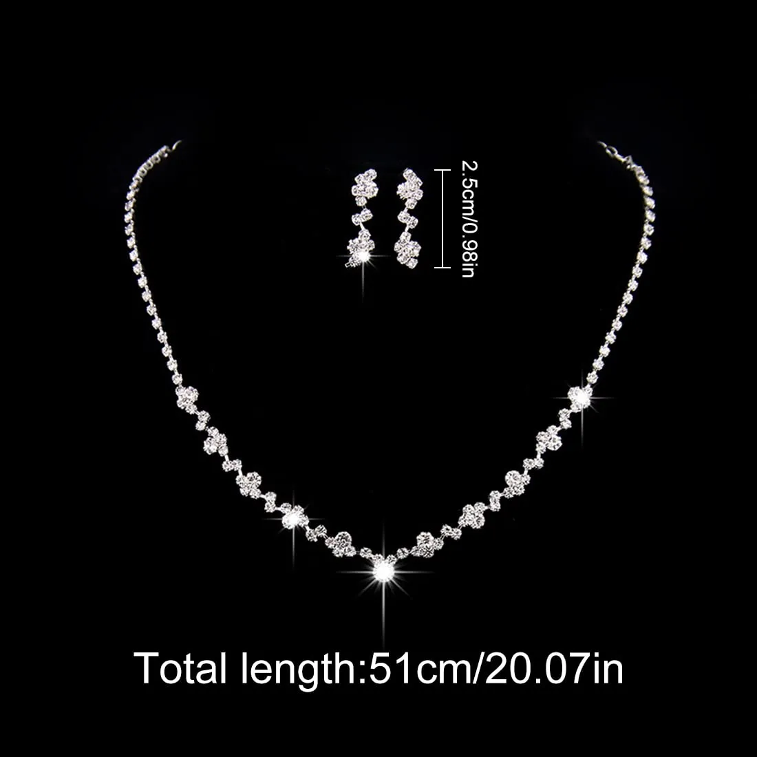 LuLiyLdJ Set Collana e Orecchini in Argento con Strass per Sposa - immagine 2