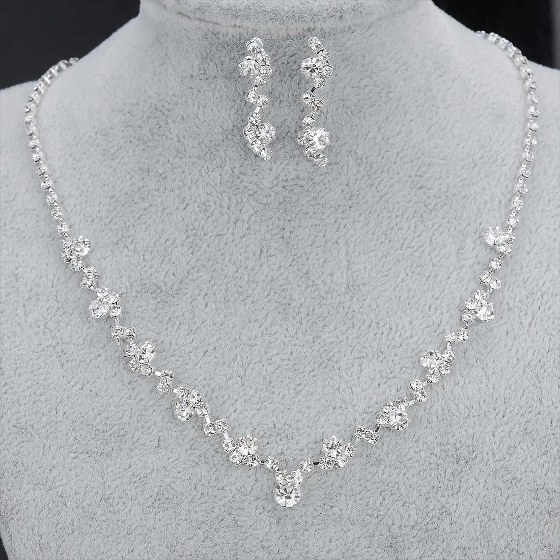 LuLiyLdJ Set Collana e Orecchini in Argento con Strass per Sposa - immagine 6