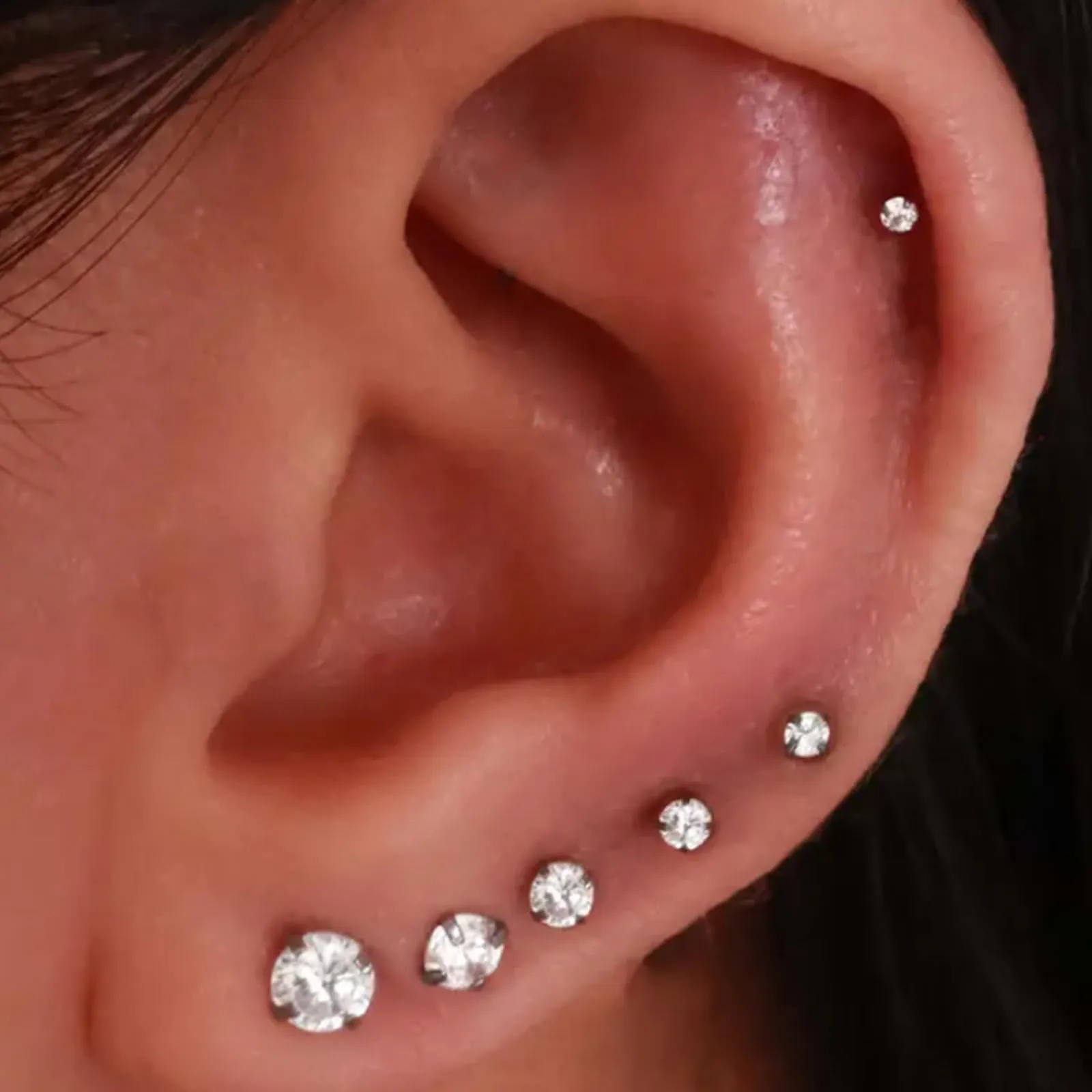 LAURITAMI Set 6 Orecchini a perno in acciaio chirurgico 20G con Zirconia 3-8mm, Argento - immagine 4