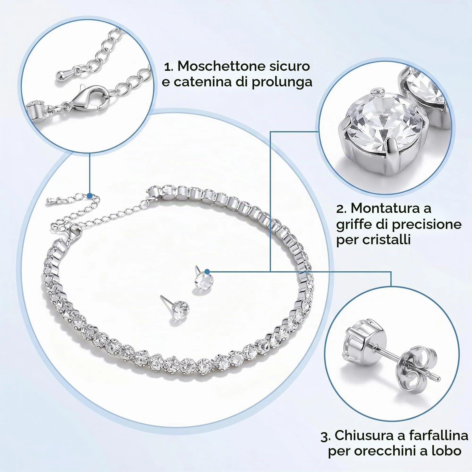 LAPQOS Set Collana Girocollo e Orecchini con Cristalli - immagine 6