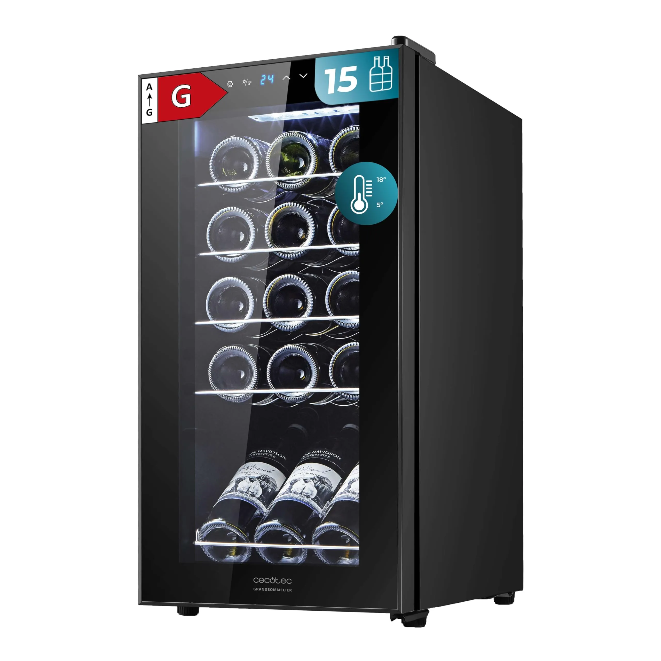 Cecotec GrandSommelier 1550 Black Compressor Cantinetta Vino 15 Bottiglie - immagine 1