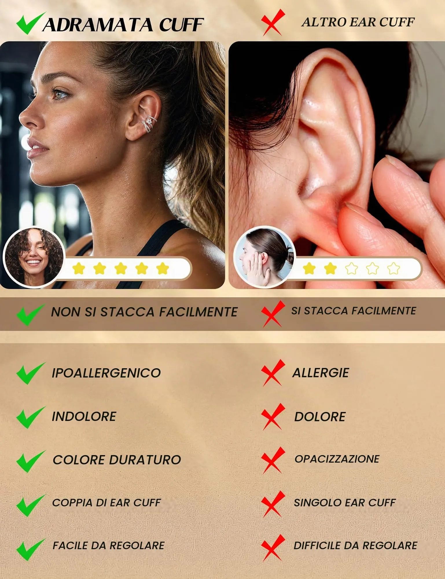 ADRAMATA Ear Cuff Orecchini Senza Buco, 4 Paia - immagine 7