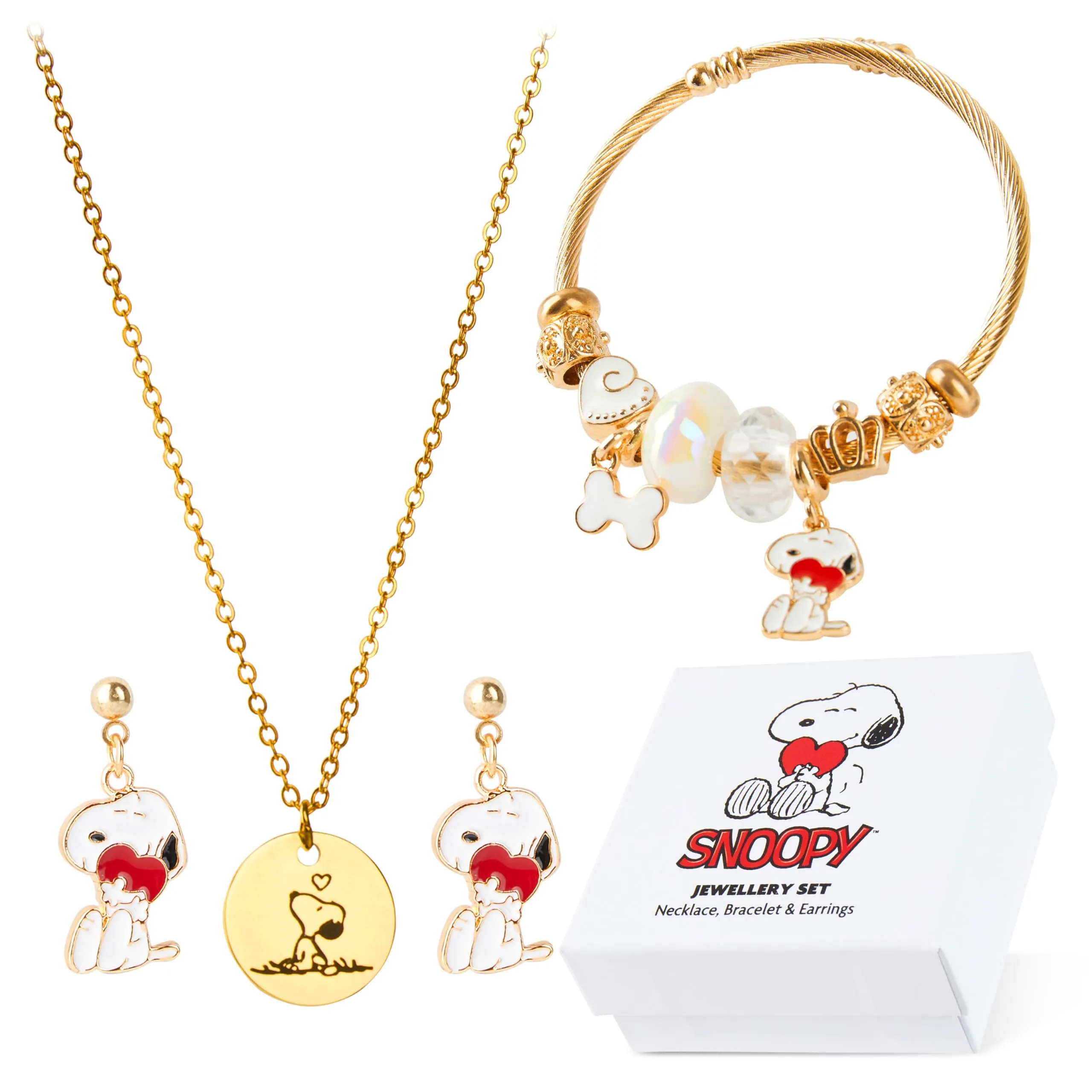 Peanuts Snoopy Set Gioielli Donna 3 Pezzi - Collana, Orecchini e Bracciale Oro - immagine 1
