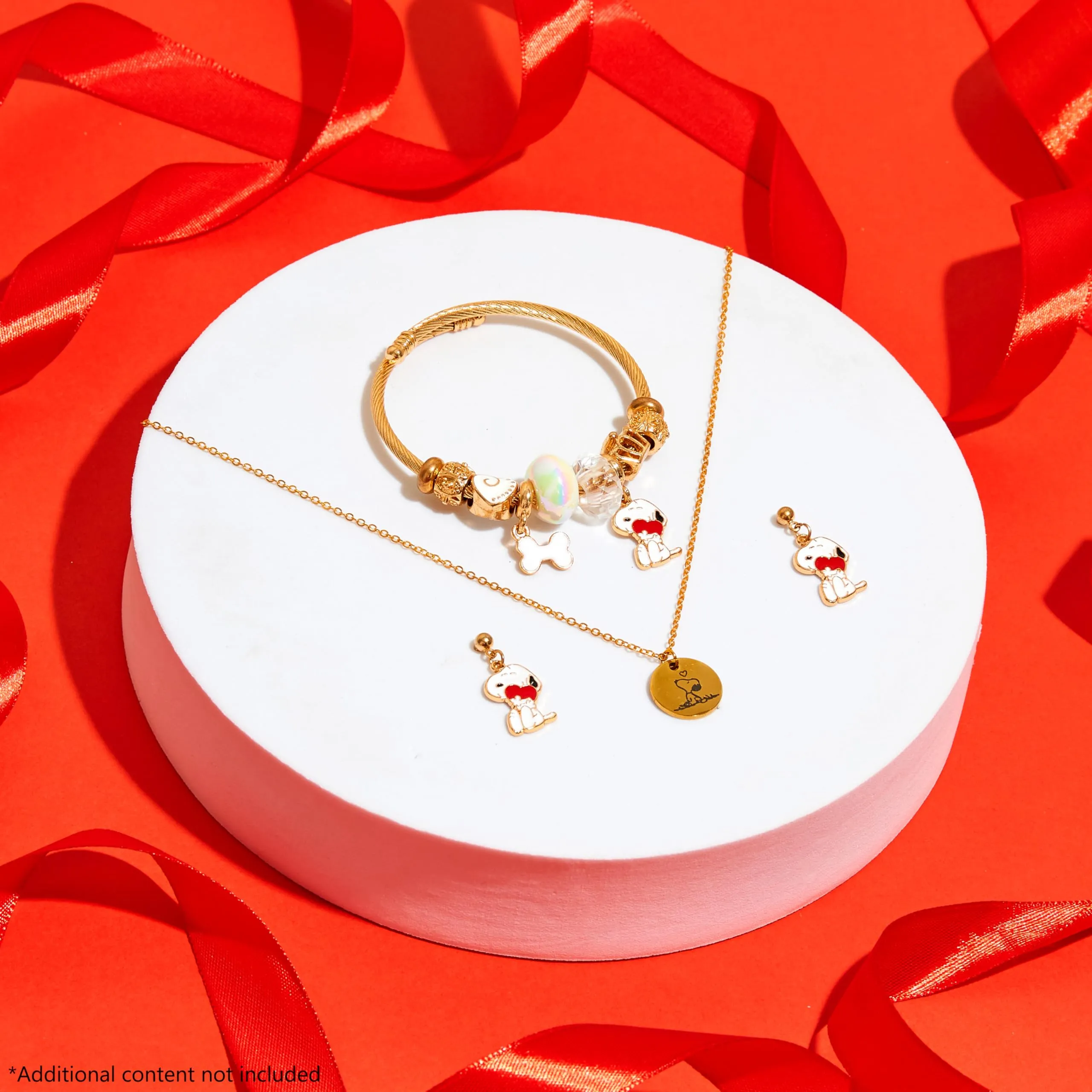 Peanuts Snoopy Set Gioielli Donna 3 Pezzi - Collana, Orecchini e Bracciale Oro - immagine 2