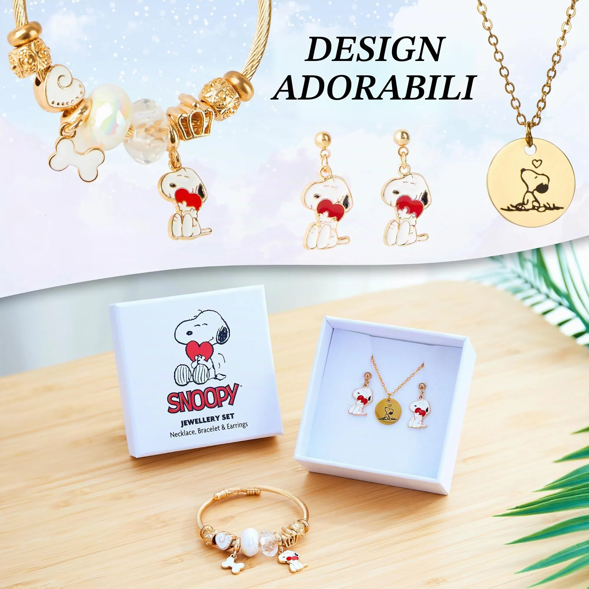 Peanuts Snoopy Set Gioielli Donna 3 Pezzi - Collana, Orecchini e Bracciale Oro - immagine 4