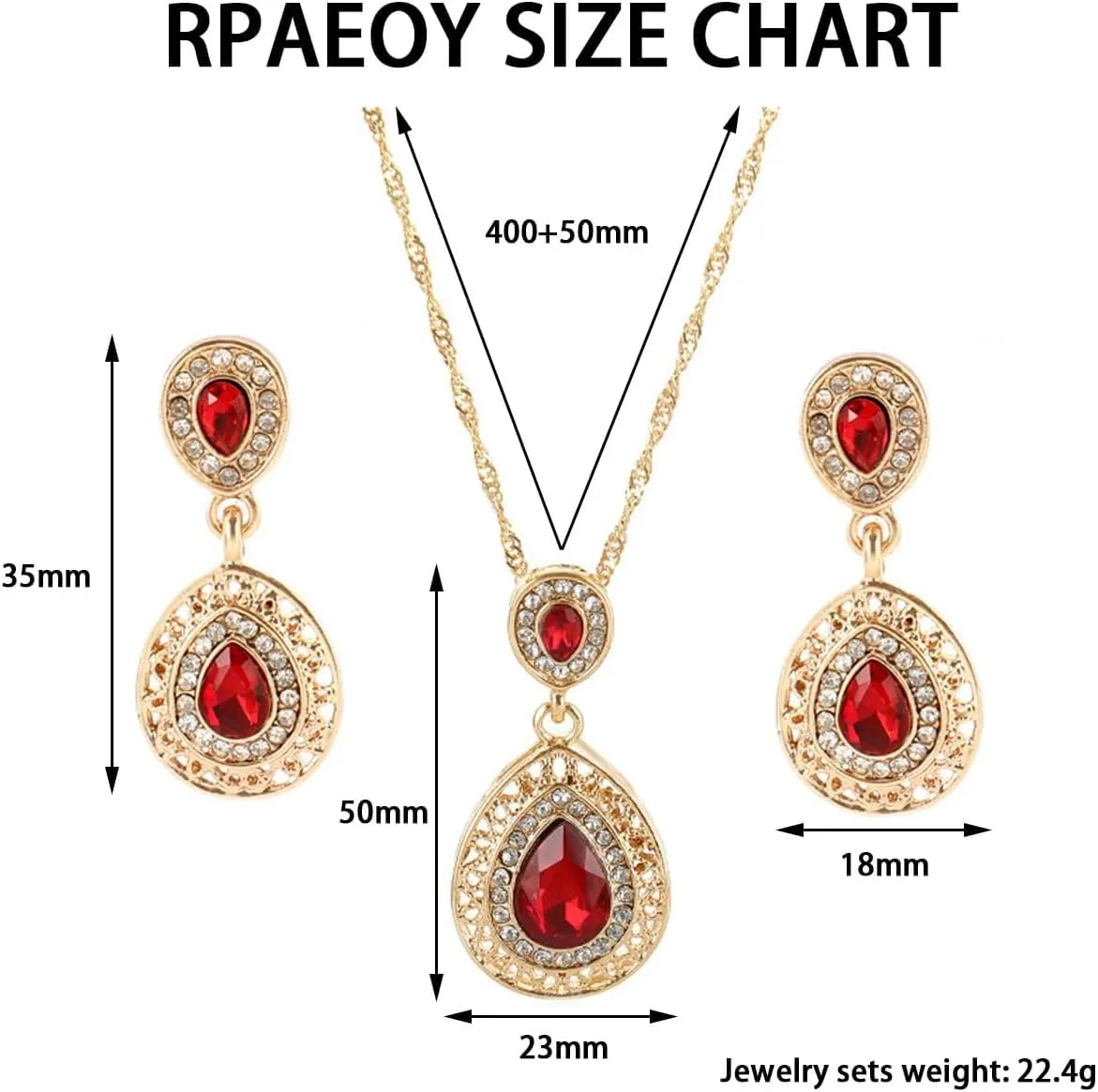 TOEECY Parure Gioielli Collana e Orecchini a Goccia in Cristallo Rosso e Strass Dorati - immagine 8
