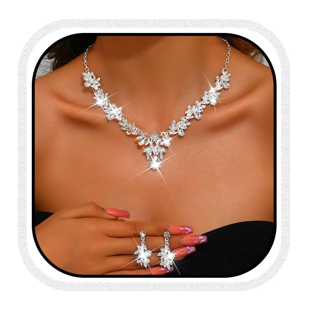 Fashband Set di gioielli da sposa con cristalli e orecchini, Argento, Taglia unica - immagine 1