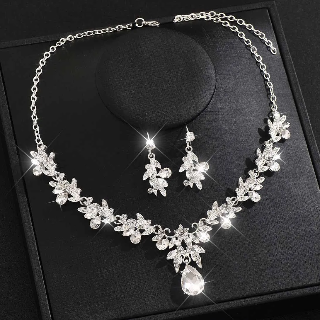 Fashband Set di gioielli da sposa con cristalli e orecchini, Argento, Taglia unica - immagine 2