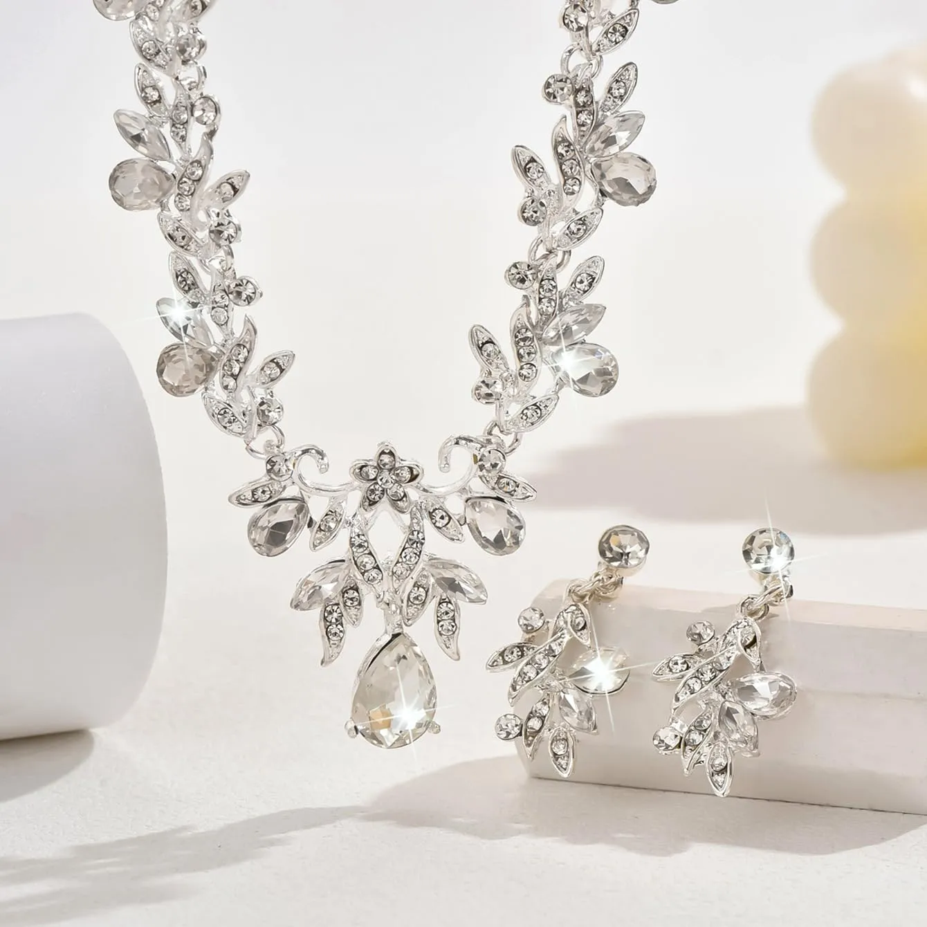 Fashband Set di gioielli da sposa con cristalli e orecchini, Argento, Taglia unica - immagine 5