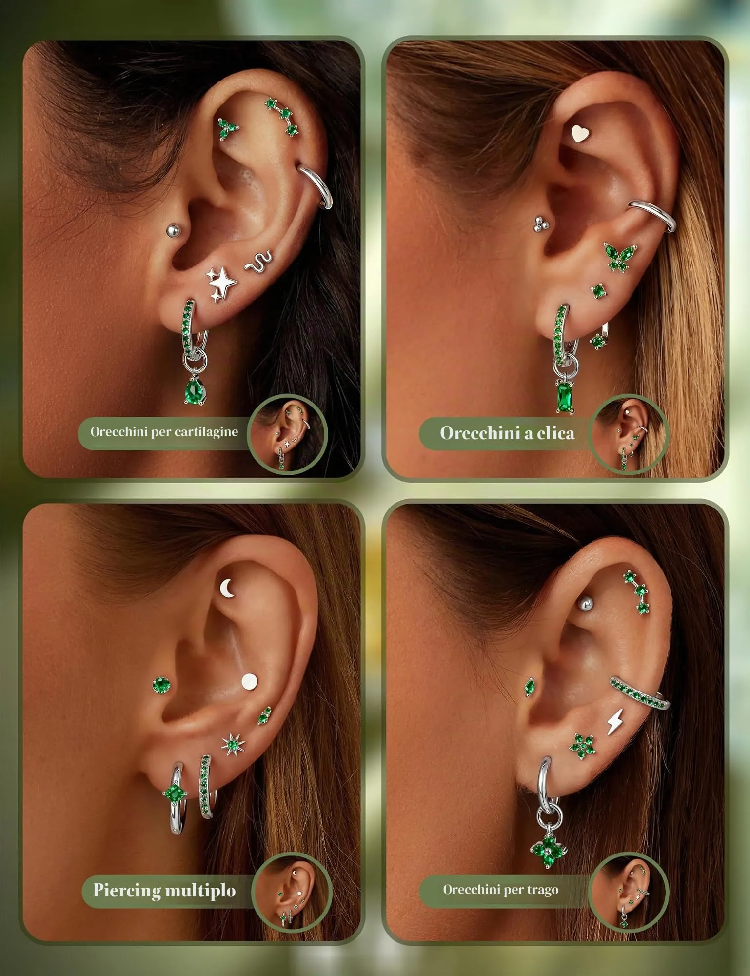 KRFY Set 25 Pezzi Orecchini Piercing in Acciaio Chirurgico Ipoallergenico Oro e Argento per Cartilagine Helix Lobo Conch Trago - immagine 2