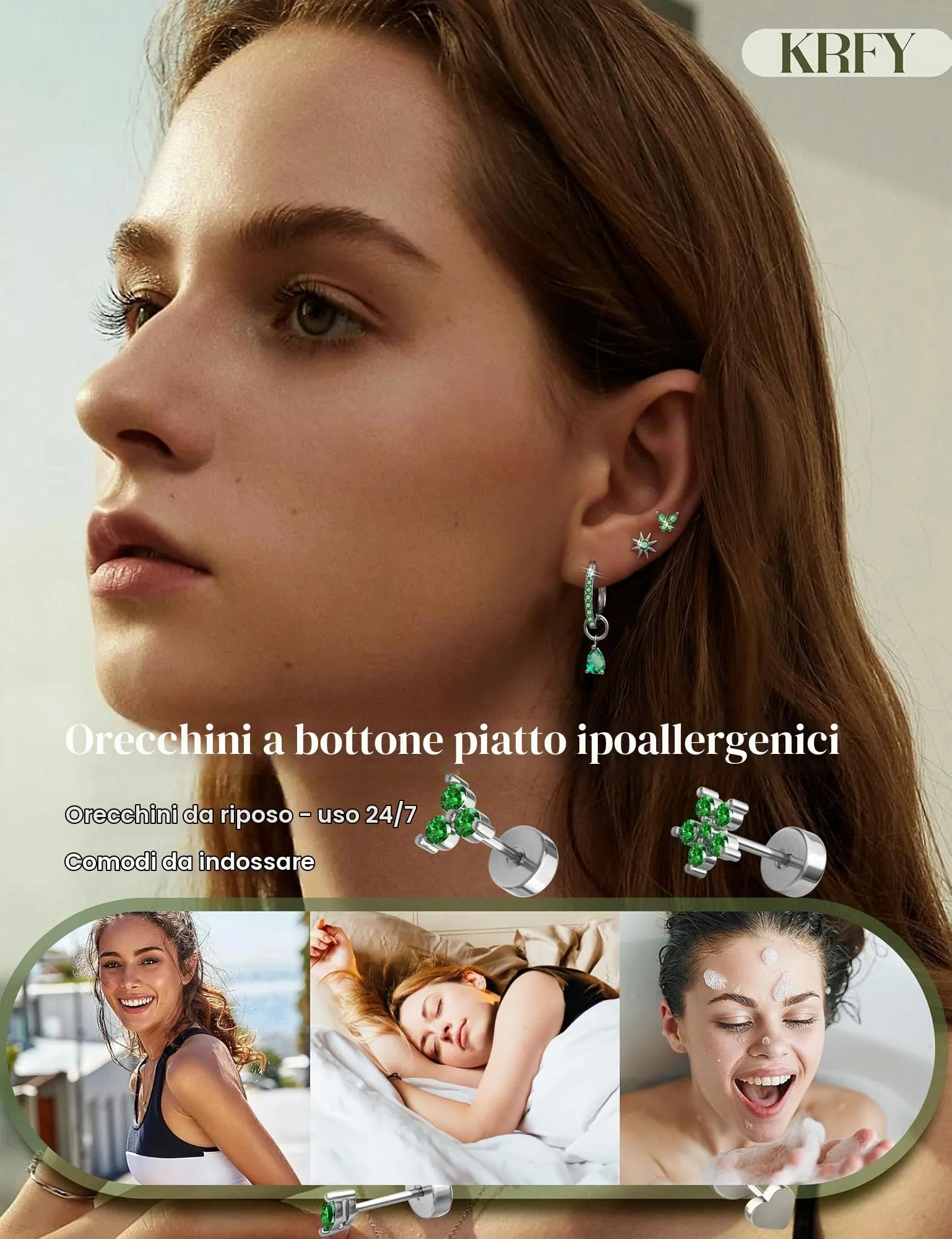 KRFY Set 25 Pezzi Orecchini Piercing in Acciaio Chirurgico Ipoallergenico Oro e Argento per Cartilagine Helix Lobo Conch Trago - immagine 4