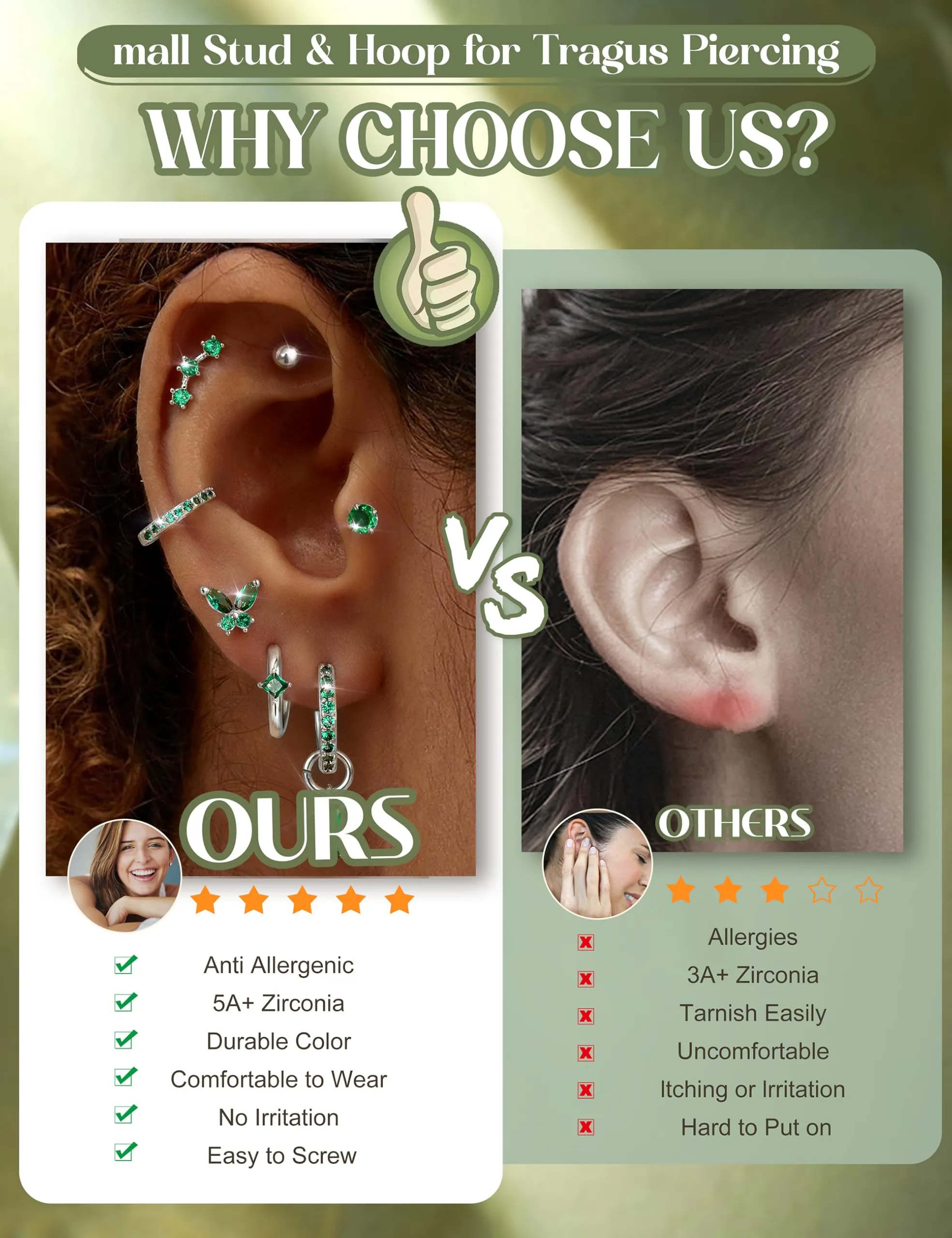 KRFY Set 25 Pezzi Orecchini Piercing in Acciaio Chirurgico Ipoallergenico Oro e Argento per Cartilagine Helix Lobo Conch Trago - immagine 7