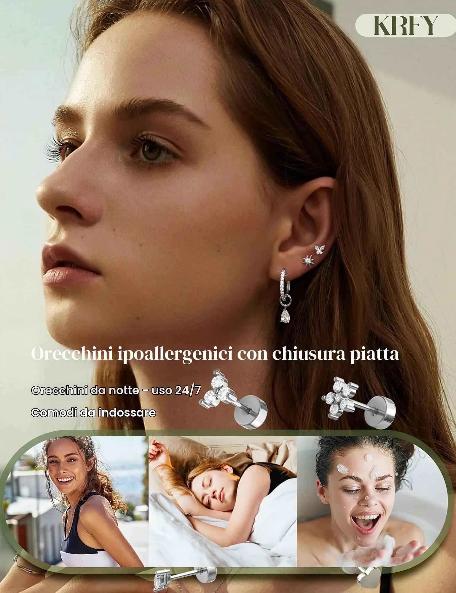 KRFY Set 25 Pezzi Orecchini Piercing Donna in Acciaio Chirurgico 316L Ipoallergenici, Oro e Argento per Helix, Lobo, Conch e Trago - SW - immagine 4