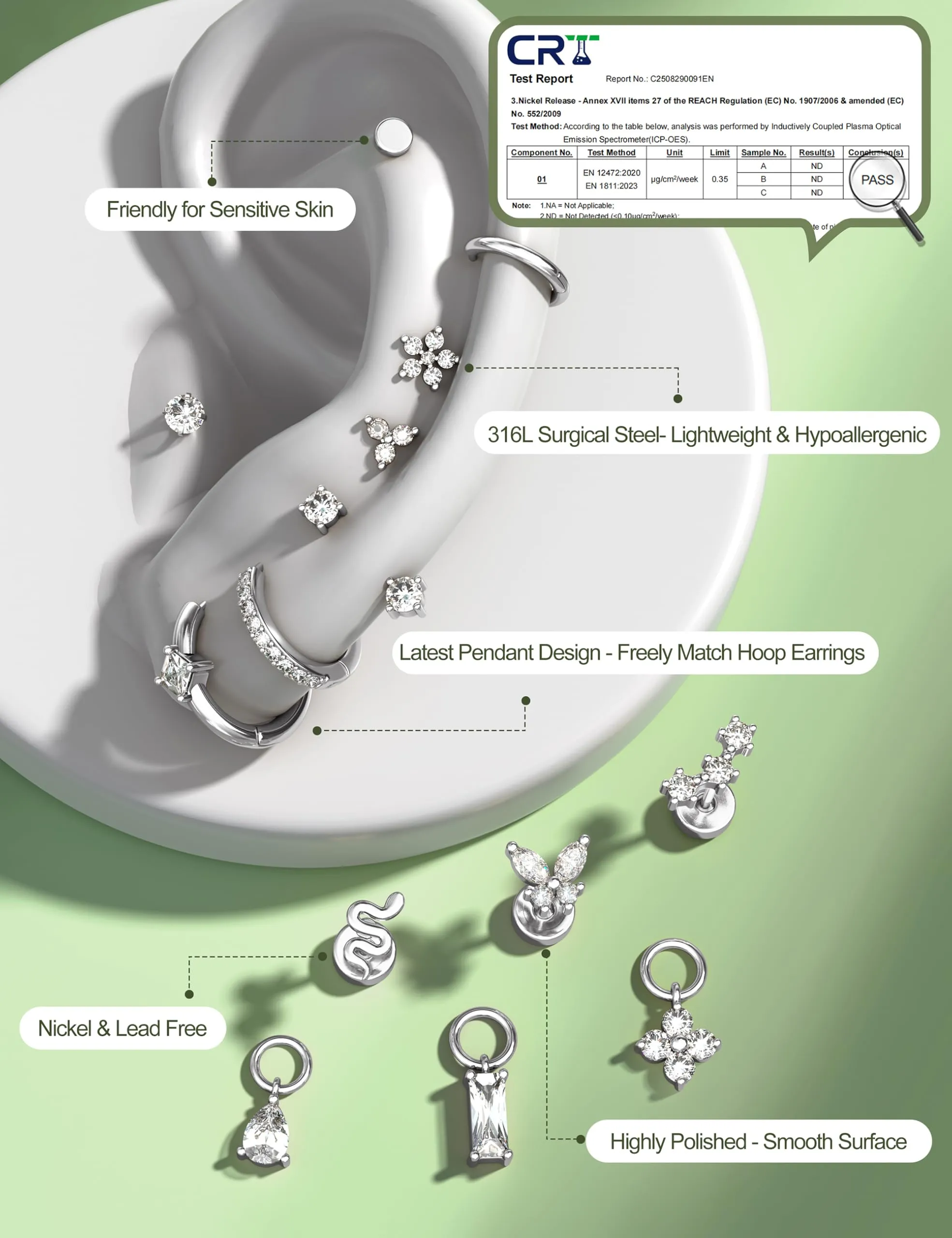 KRFY Set 25 Pezzi Orecchini Piercing Donna in Acciaio Chirurgico 316L Ipoallergenici, Oro e Argento per Helix, Lobo, Conch e Trago - SW - immagine 6