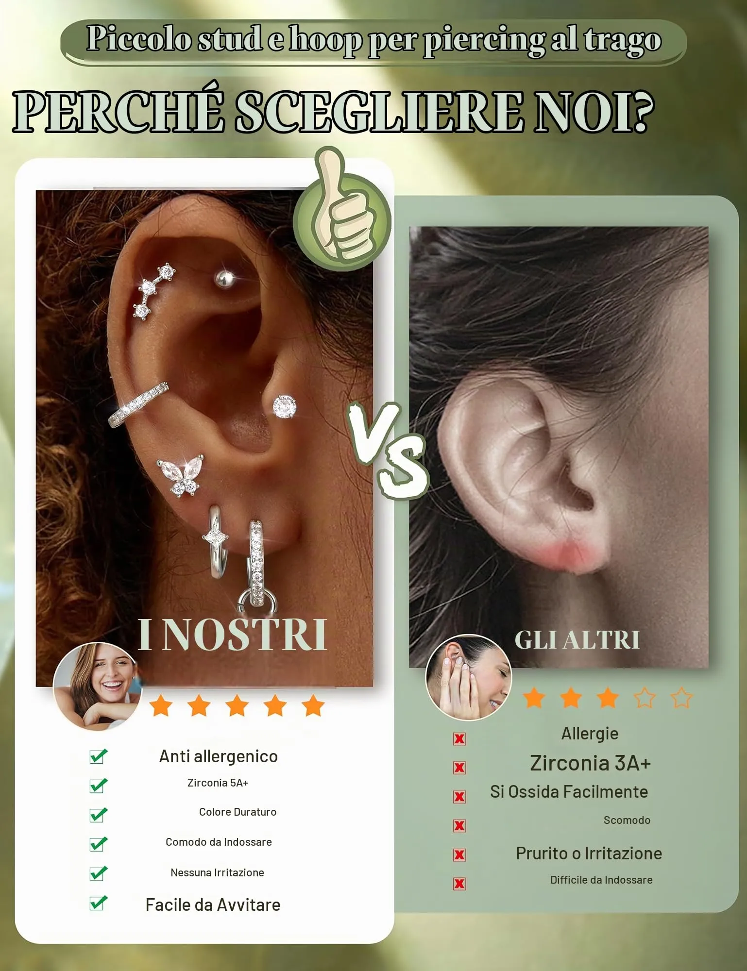 KRFY Set 25 Pezzi Orecchini Piercing Donna in Acciaio Chirurgico 316L Ipoallergenici, Oro e Argento per Helix, Lobo, Conch e Trago - SW - immagine 7