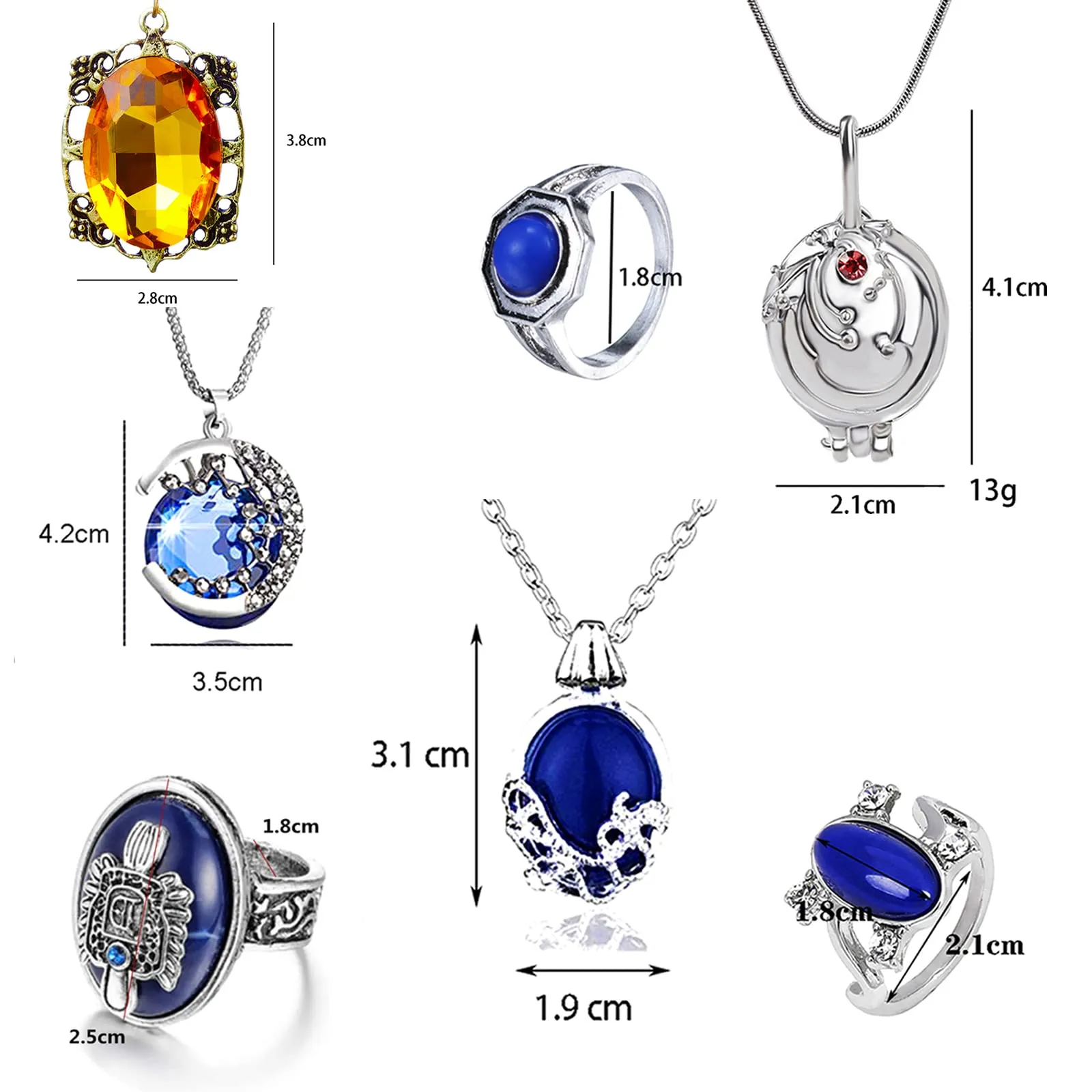 YouU The Vampire Diaries Jewelry Set Elena Gilbert Verbena Locket Necklace, Katherine Sapphire Crystal Ring, Red Diamond Stud Earrings with 20 Stickers, 29 Pieces - immagine 4