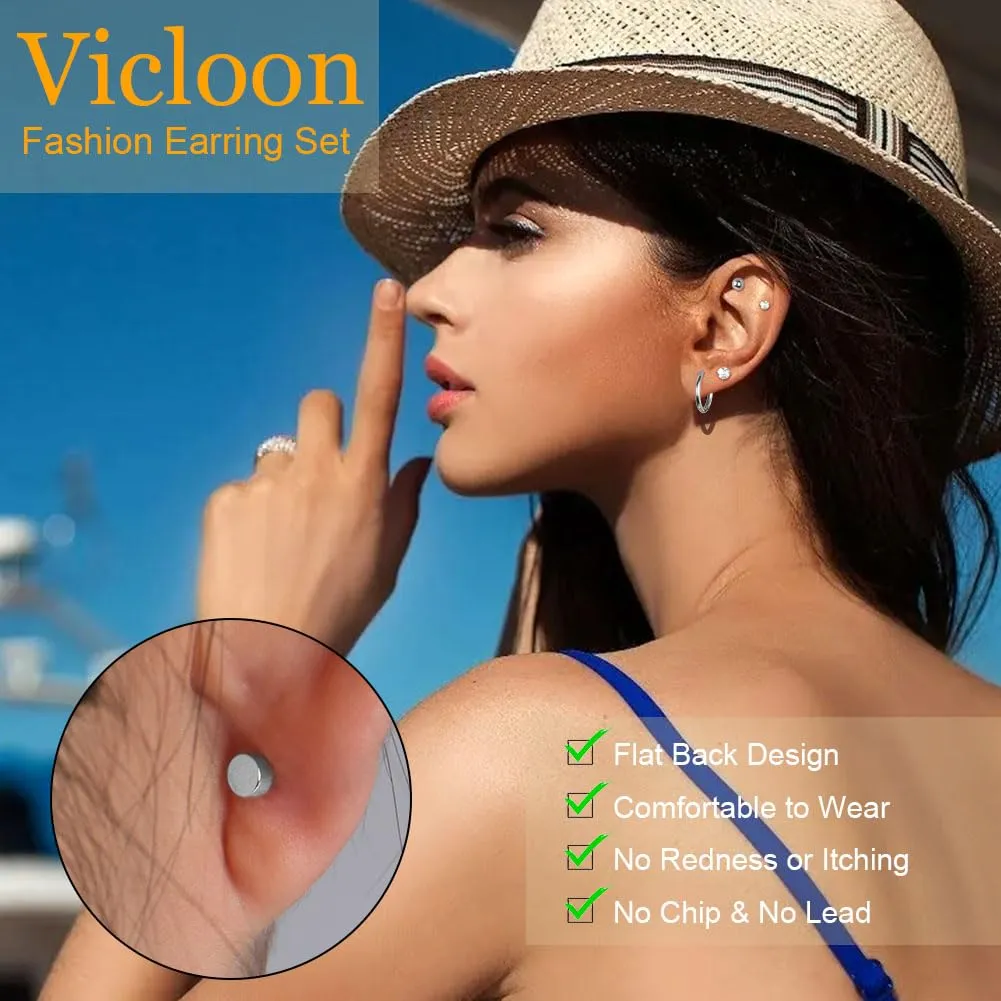 Vicloon Set di 18 Orecchini in Acciaio Chirurgico Ipoallergenico, Argento - immagine 4