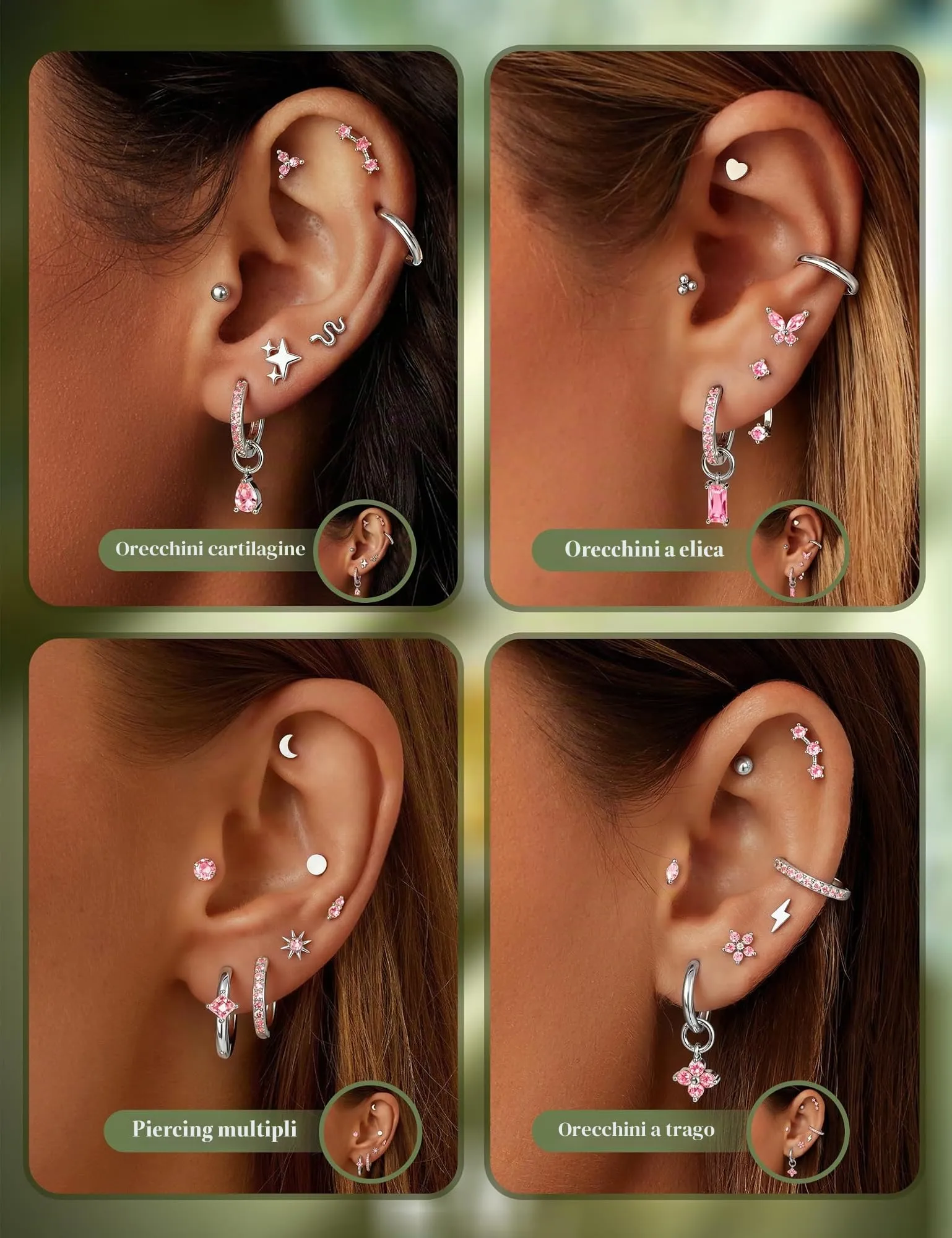 KRFY Set 25 Pezzi Orecchini Piercing in Acciaio Chirurgico Ipoallergenici, Oro e Argento per Helix, Lobo, Conch e Trago - immagine 2