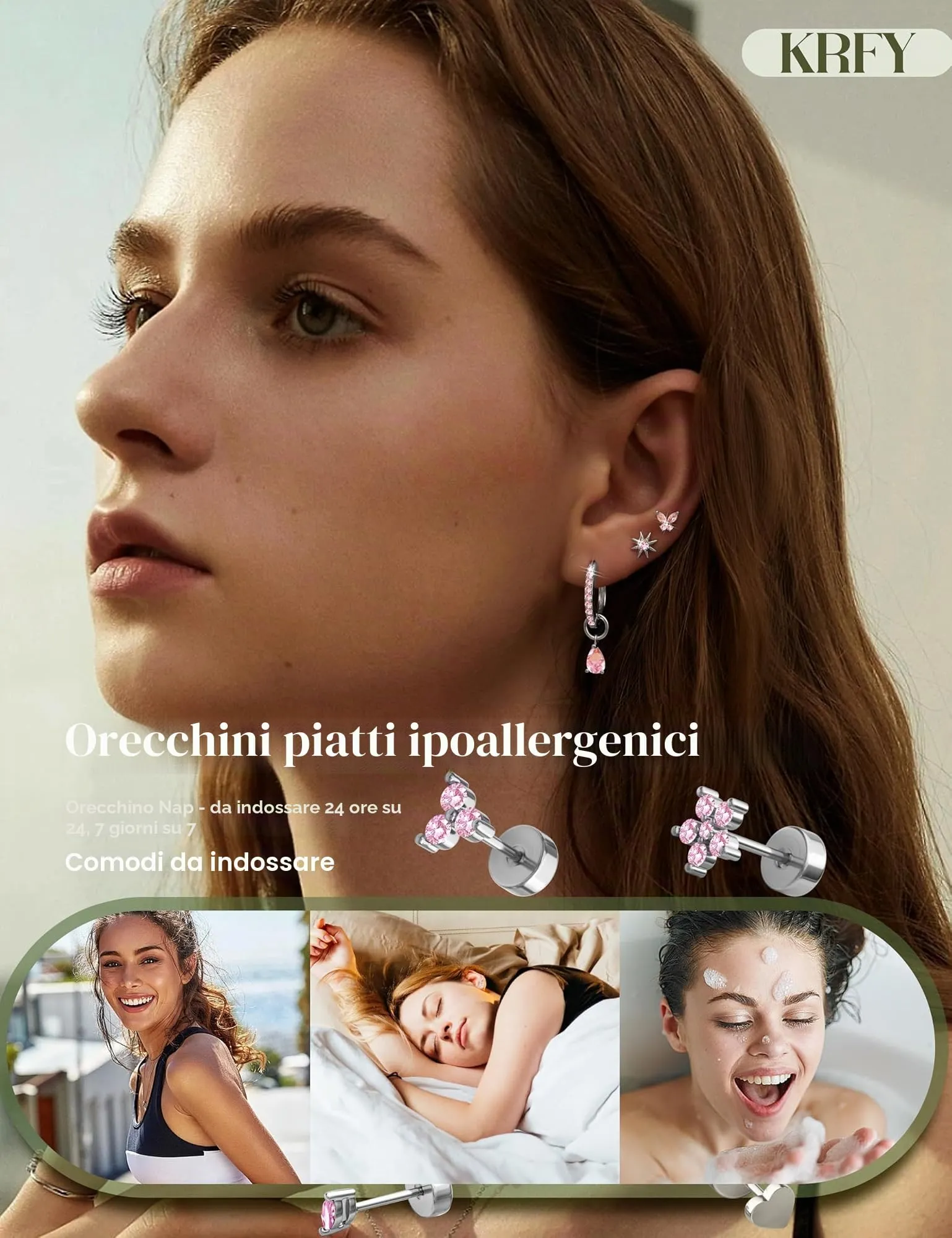 KRFY Set 25 Pezzi Orecchini Piercing in Acciaio Chirurgico Ipoallergenici, Oro e Argento per Helix, Lobo, Conch e Trago - immagine 4