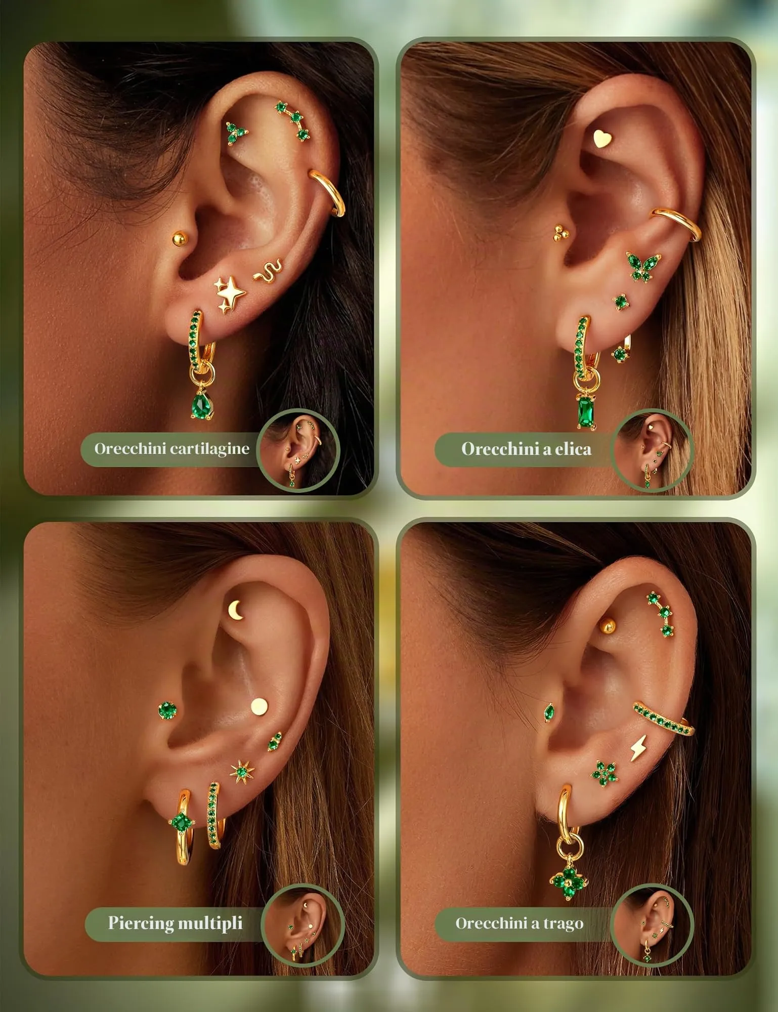 KRFY Set di 25 Orecchini in Acciaio Chirurgico Ipoallergenici per Donna, Oro e Argento, per Lobo, Cartilagine, Helix, Conch e Trago - immagine 2