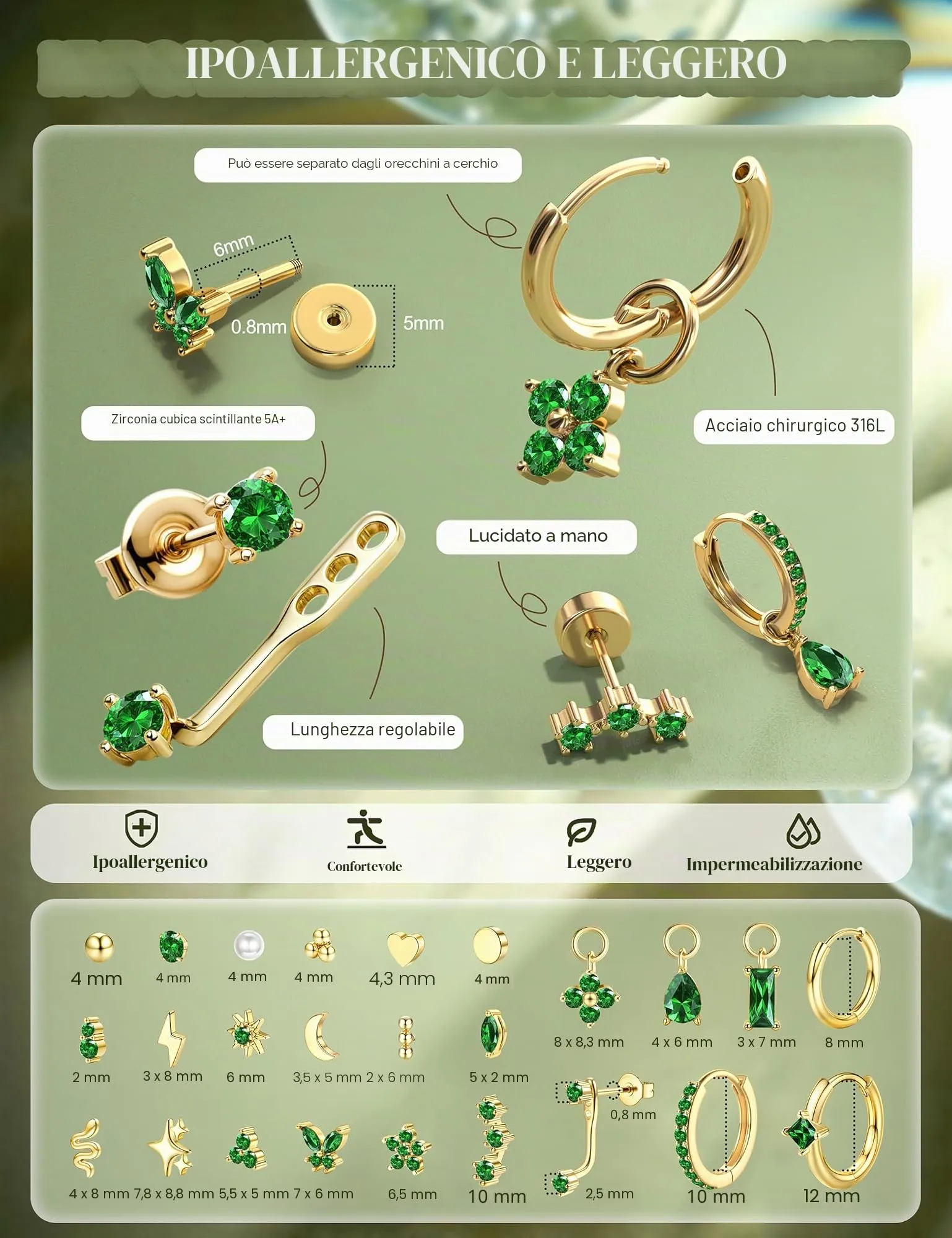 KRFY Set di 25 Orecchini in Acciaio Chirurgico Ipoallergenici per Donna, Oro e Argento, per Lobo, Cartilagine, Helix, Conch e Trago - immagine 5