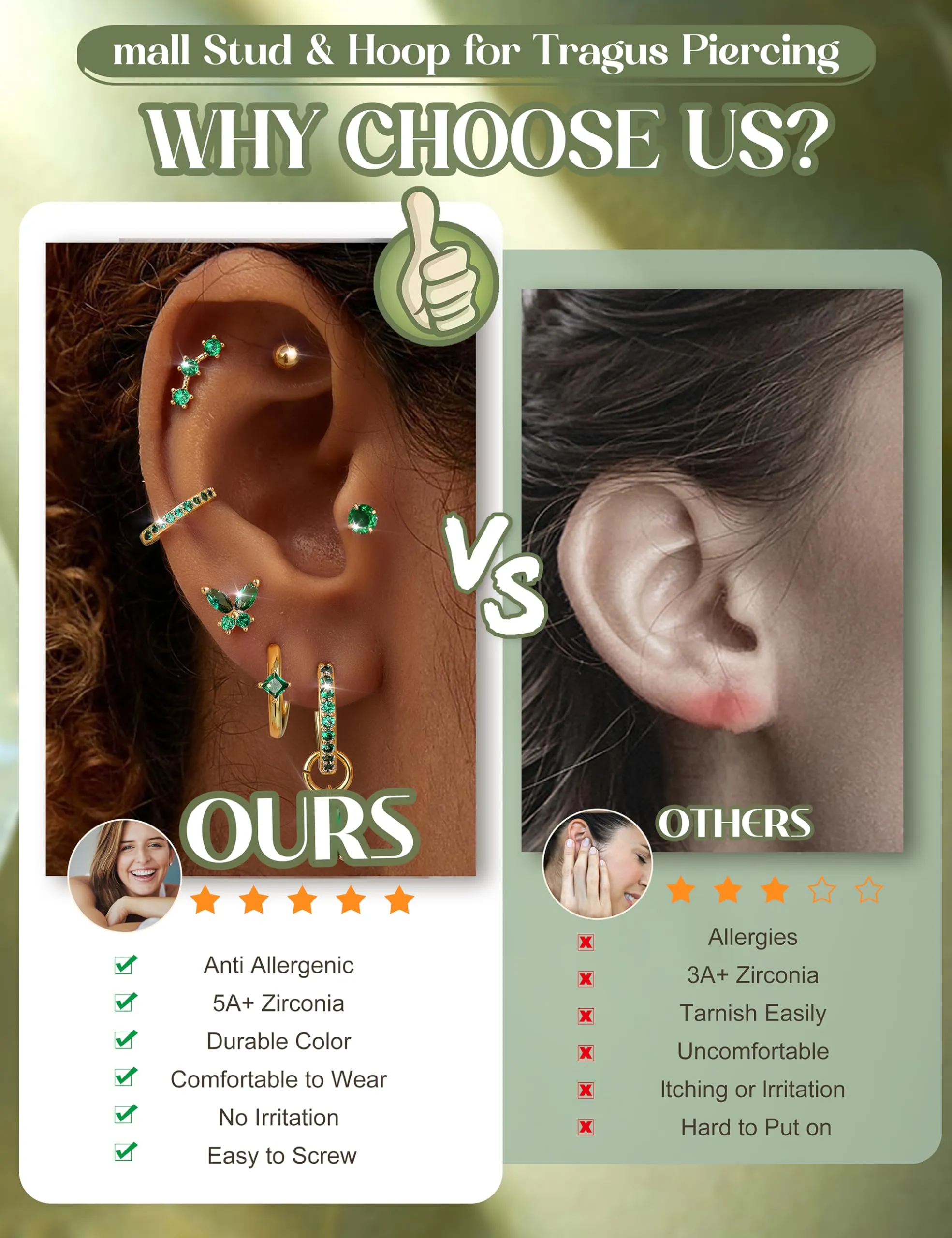 KRFY Set di 25 Orecchini in Acciaio Chirurgico Ipoallergenici per Donna, Oro e Argento, per Lobo, Cartilagine, Helix, Conch e Trago - immagine 7