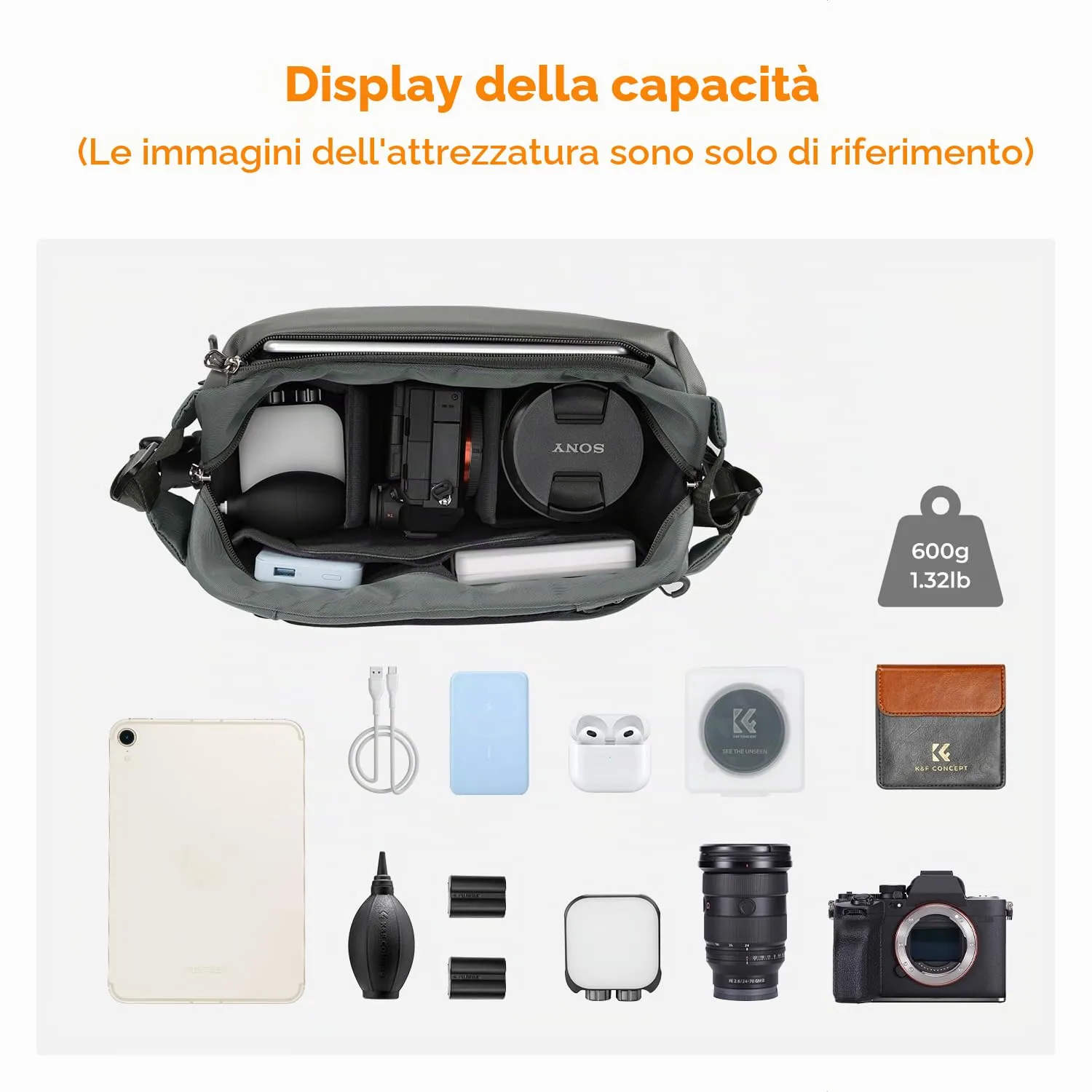 K&F CONCEPT Borsa Foto Tracolla Impermeabile Antiurto 33cm Nero Mimetico - immagine 2