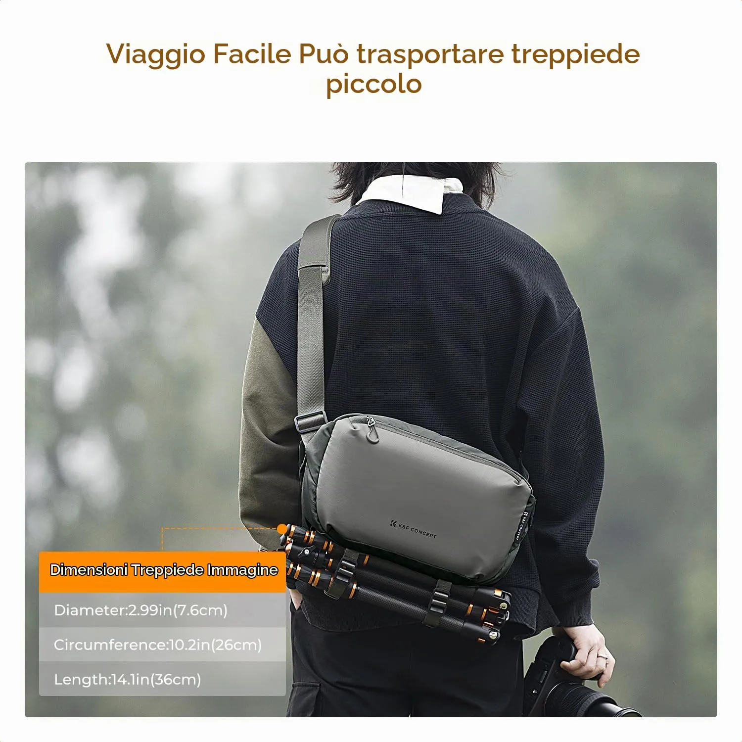 K&F CONCEPT Borsa Foto Tracolla Impermeabile Antiurto 33cm Nero Mimetico - immagine 5