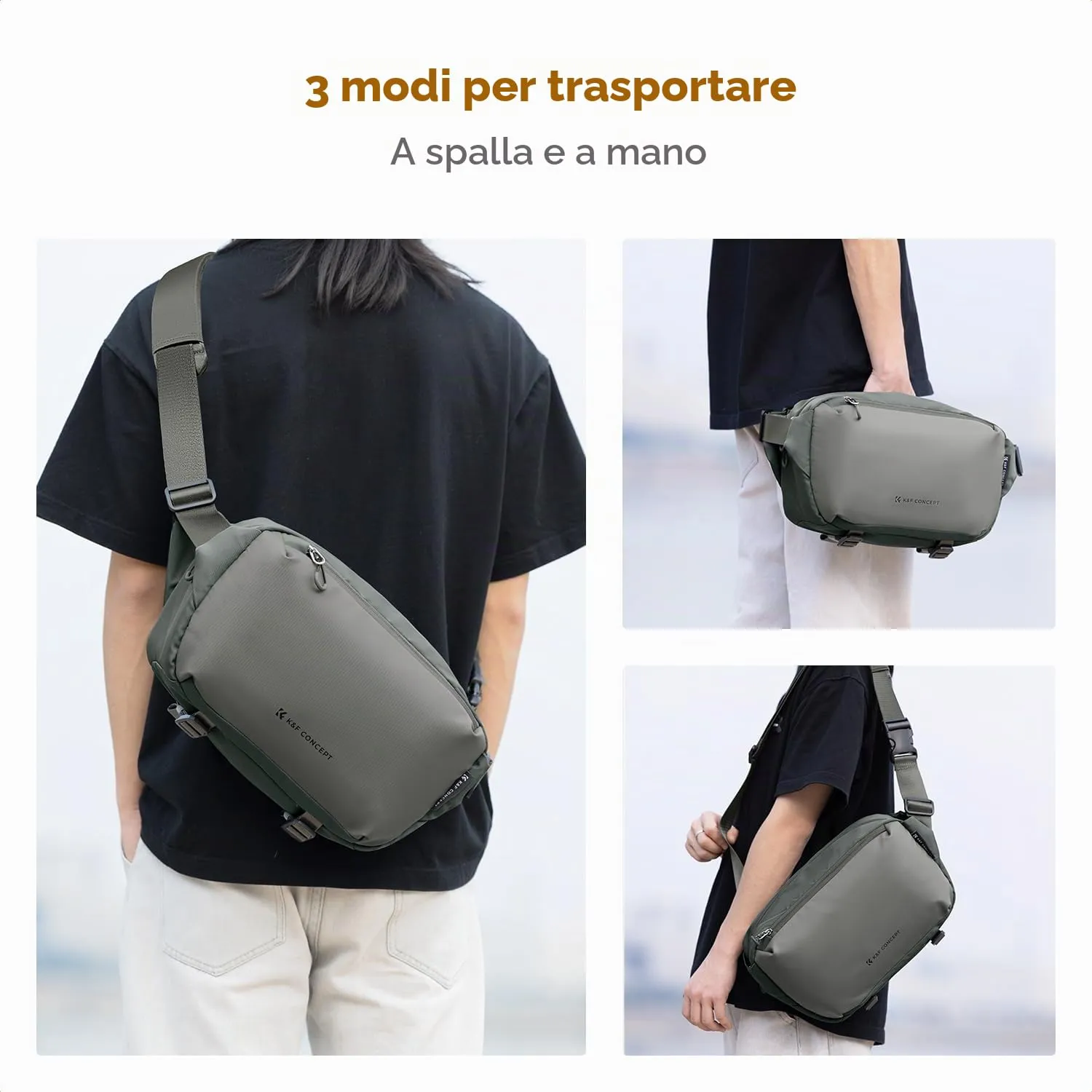 K&F CONCEPT Borsa Foto Tracolla Impermeabile Antiurto 33cm Nero Mimetico - immagine 6