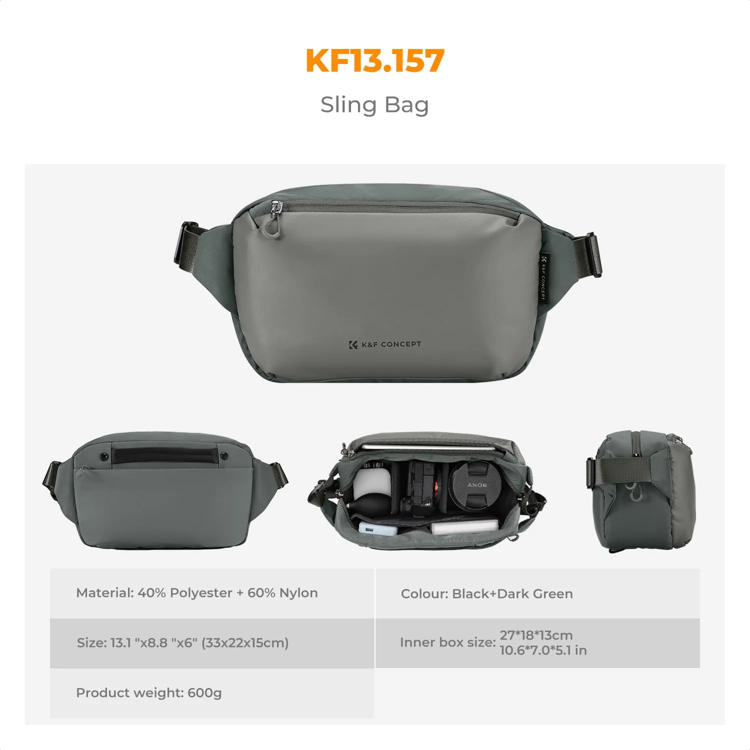 K&F CONCEPT Borsa Foto Tracolla Impermeabile Antiurto 33cm Nero Mimetico - immagine 7