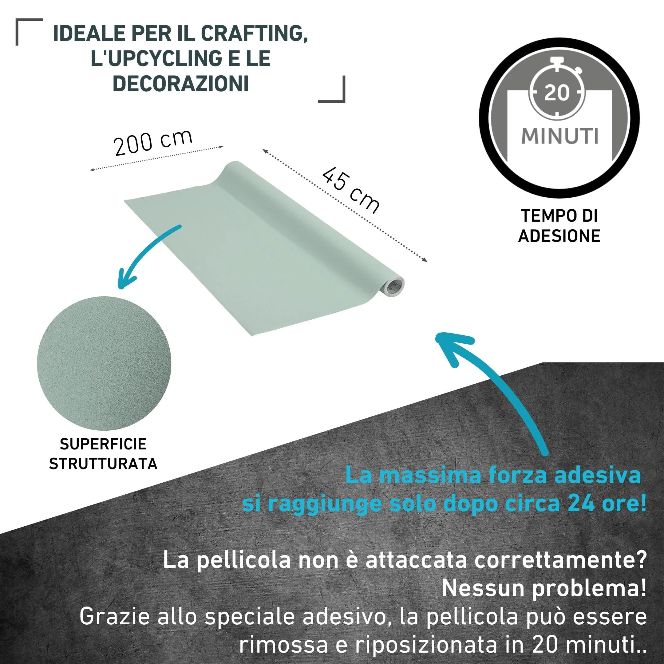 Vénilia Unimat Pellicola Adesiva per Mobili, Verde Salvia, 45 cm x 2 m, PVC - immagine 2