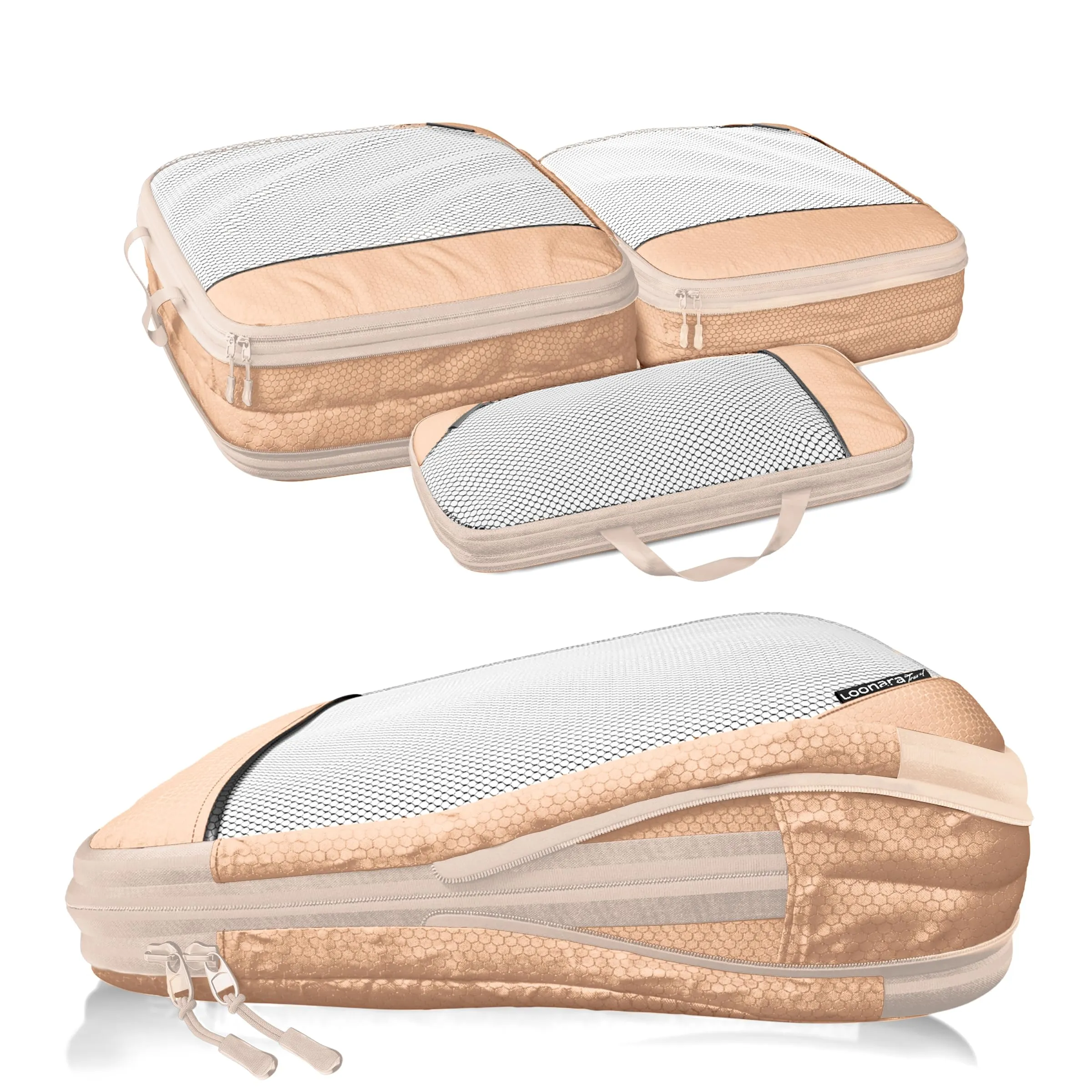 LOONARA Travel Sacchetti di compressione per valigie e zaini, Set 3 pezzi (Desert Whisper - Beige) - immagine 1