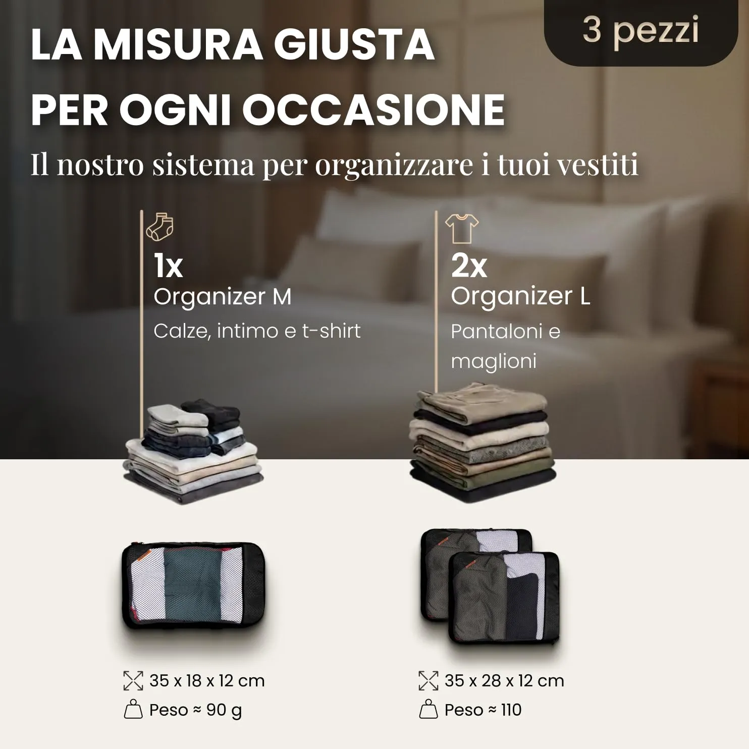 LOONARA Travel Sacchetti di compressione per valigie e zaini, Set 3 pezzi (Desert Whisper - Beige) - immagine 5