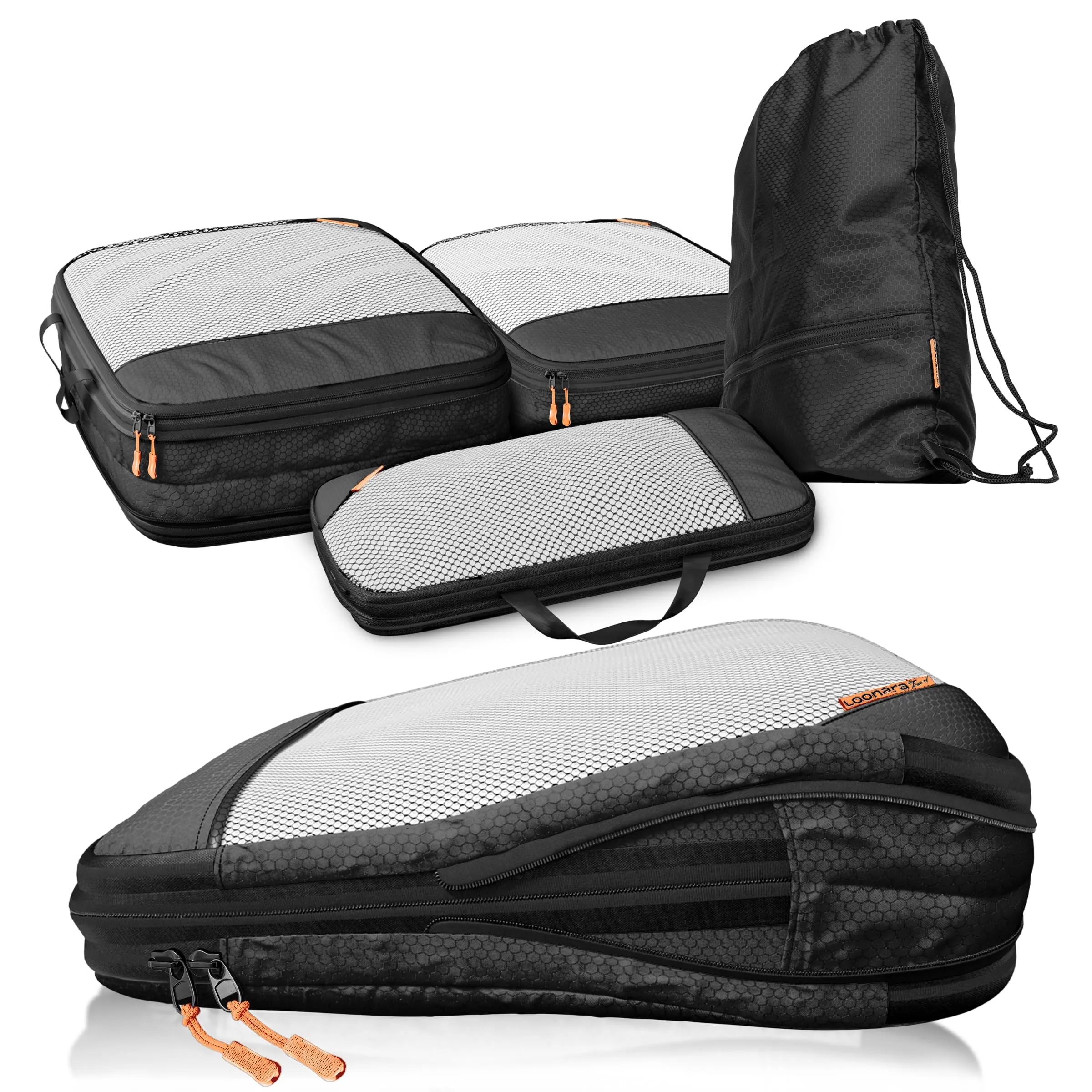 LOONARA Travel Sacchetti Compressibili per Valigie e Zaini, Set 4 Pezzi, Midnight Escape - Nero - immagine 1