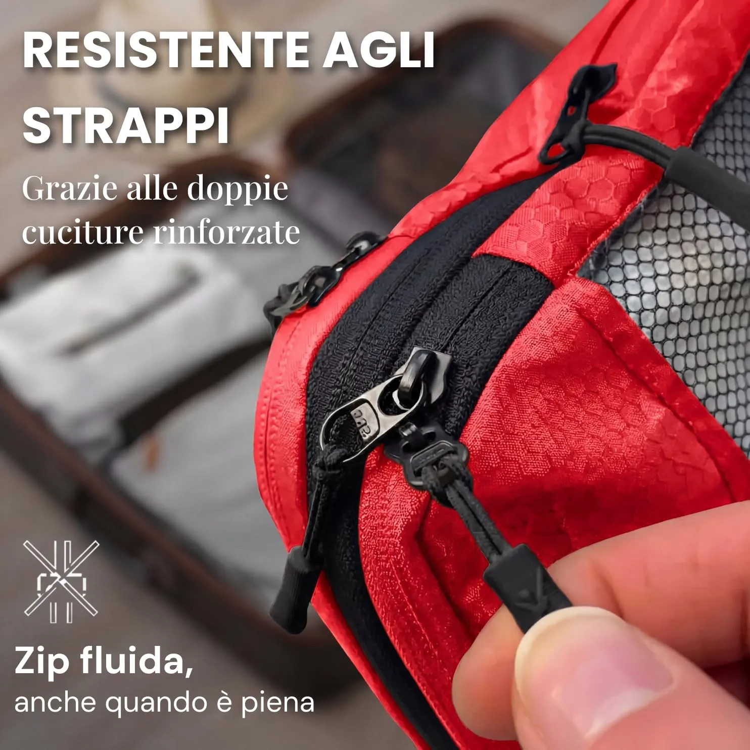 LOONARA Travel Sacchetti Compressibili per Valigie e Zaini, Set 10 Pezzi, 420D PU (Fuoco Del Tramonto - Rosso) - immagine 3