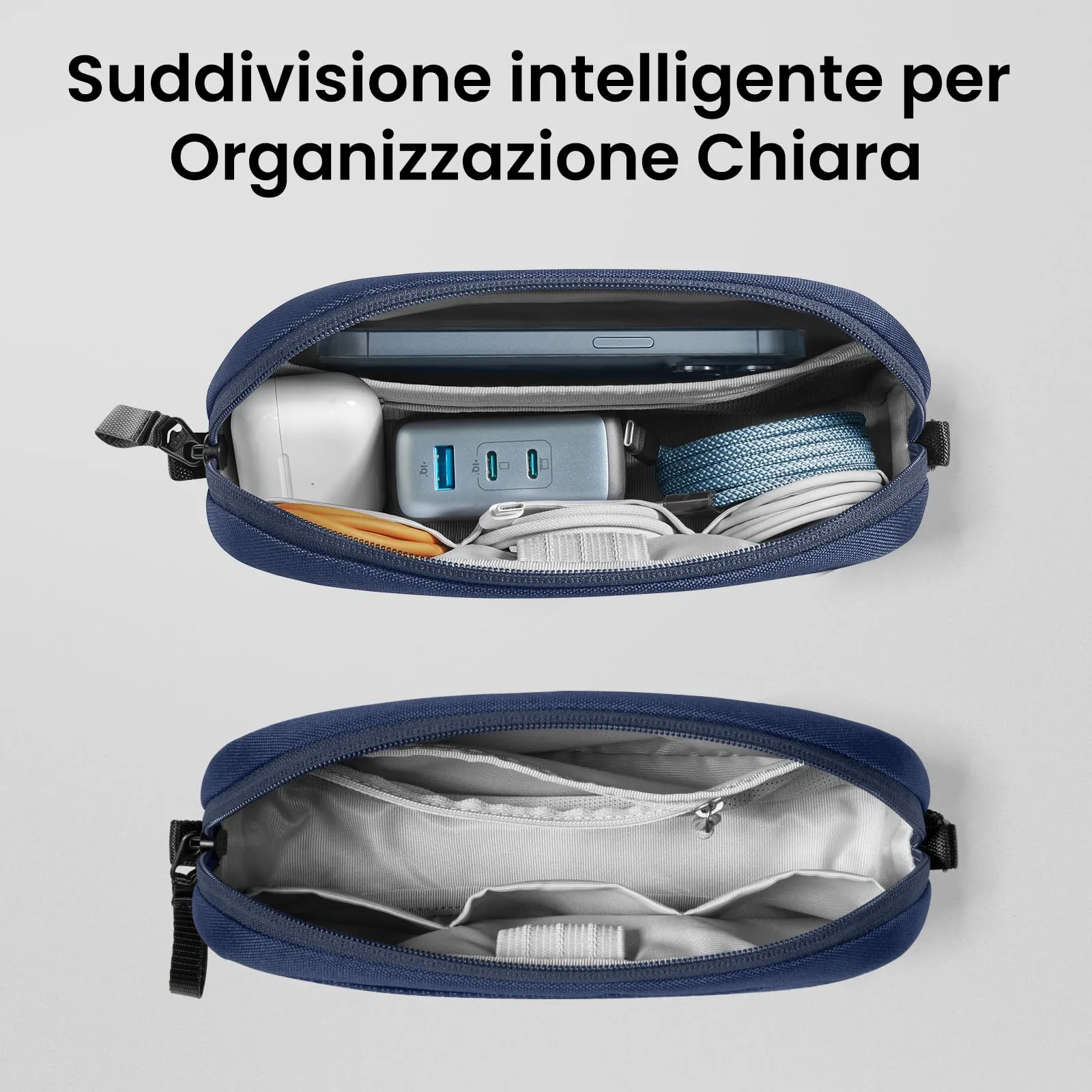 tomtoc Borsa Organizer Cavi e Accessori Viaggio Light-T12, Blu Navy - immagine 2