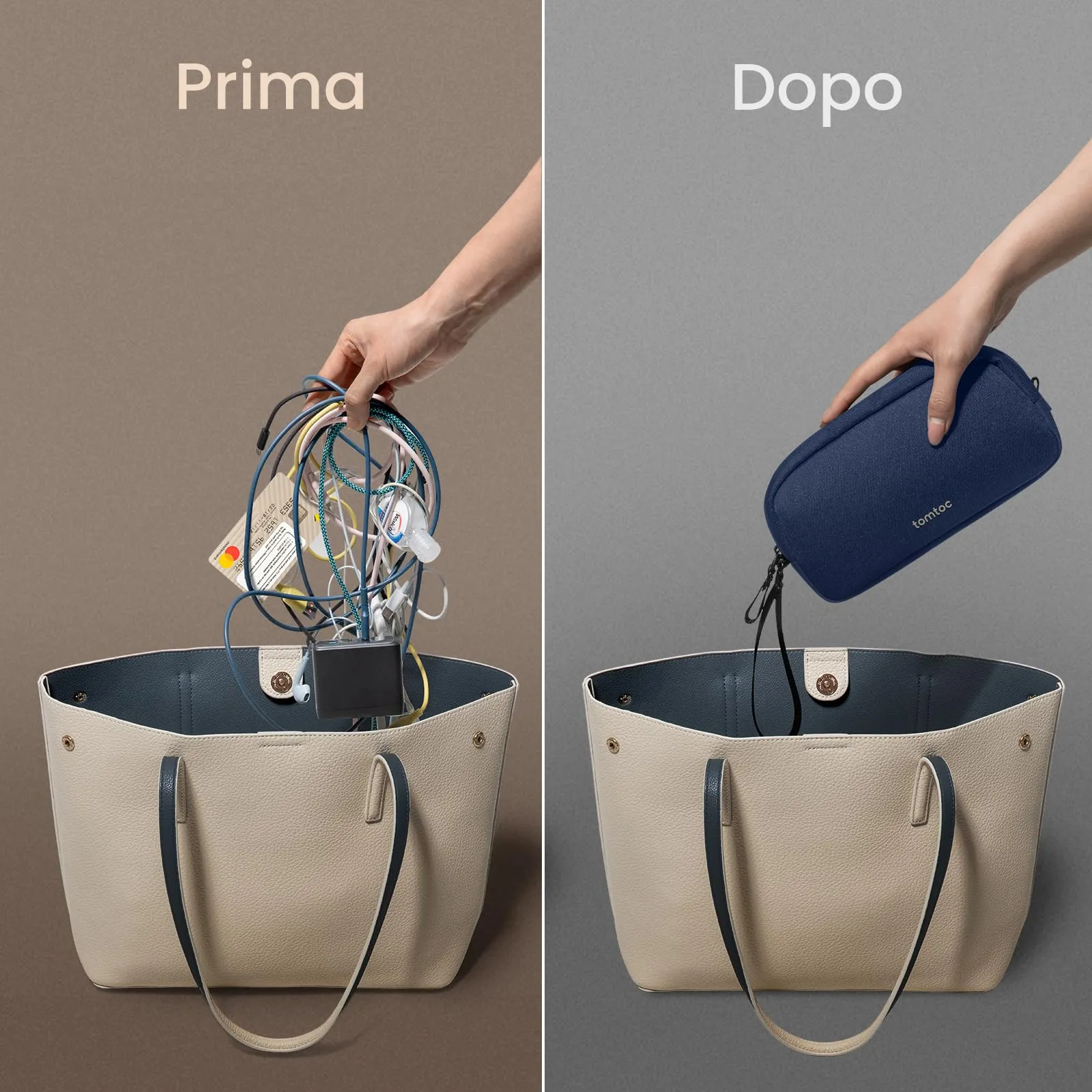 tomtoc Borsa Organizer Cavi e Accessori Viaggio Light-T12, Blu Navy - immagine 4