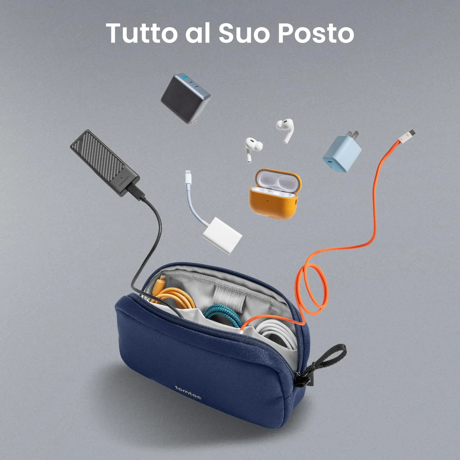 tomtoc Borsa Organizer Cavi e Accessori Viaggio Light-T12, Blu Navy - immagine 8