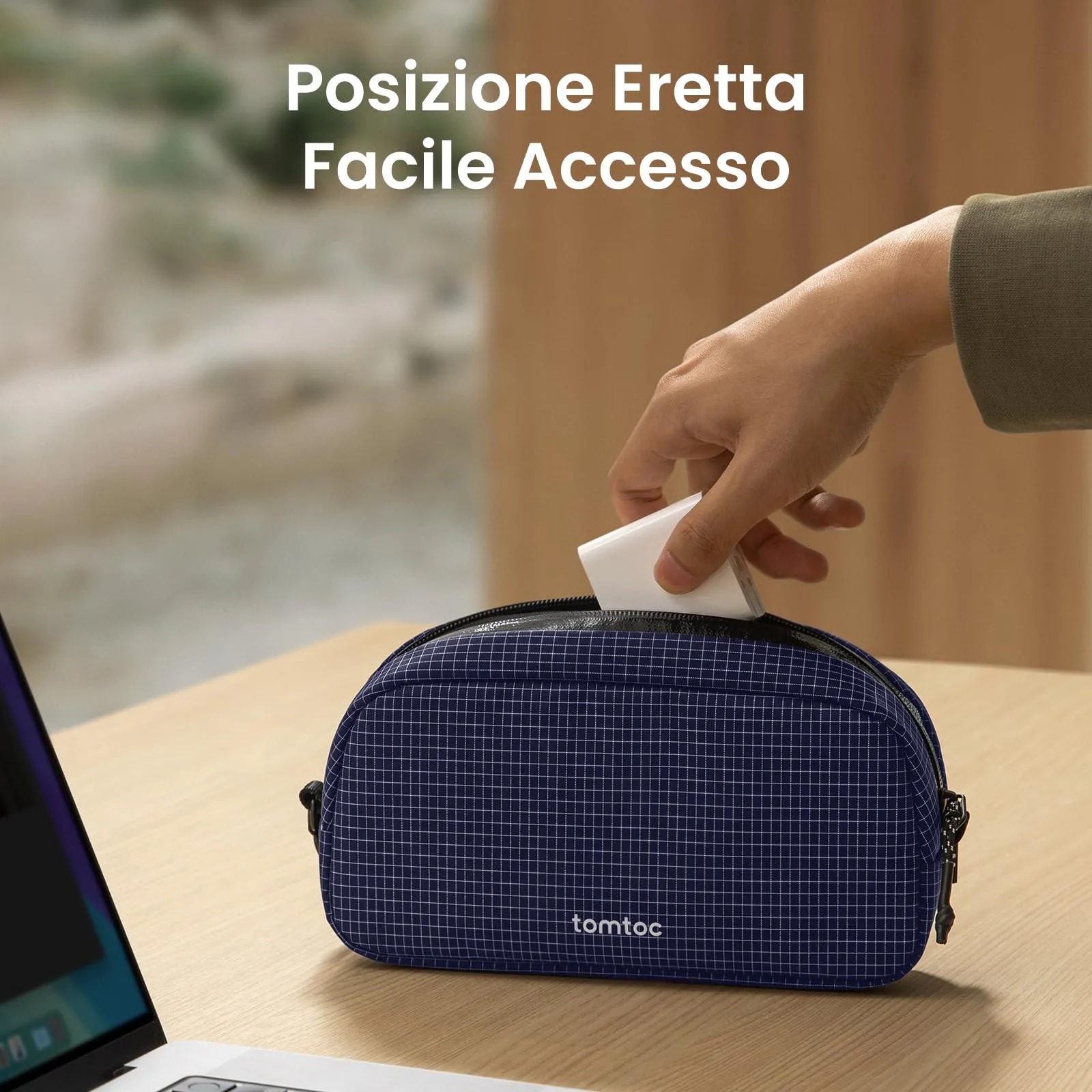 tomtoc Light-T12 Borsa Organizer Accessori Viaggio, Plaid Blu, S - immagine 4
