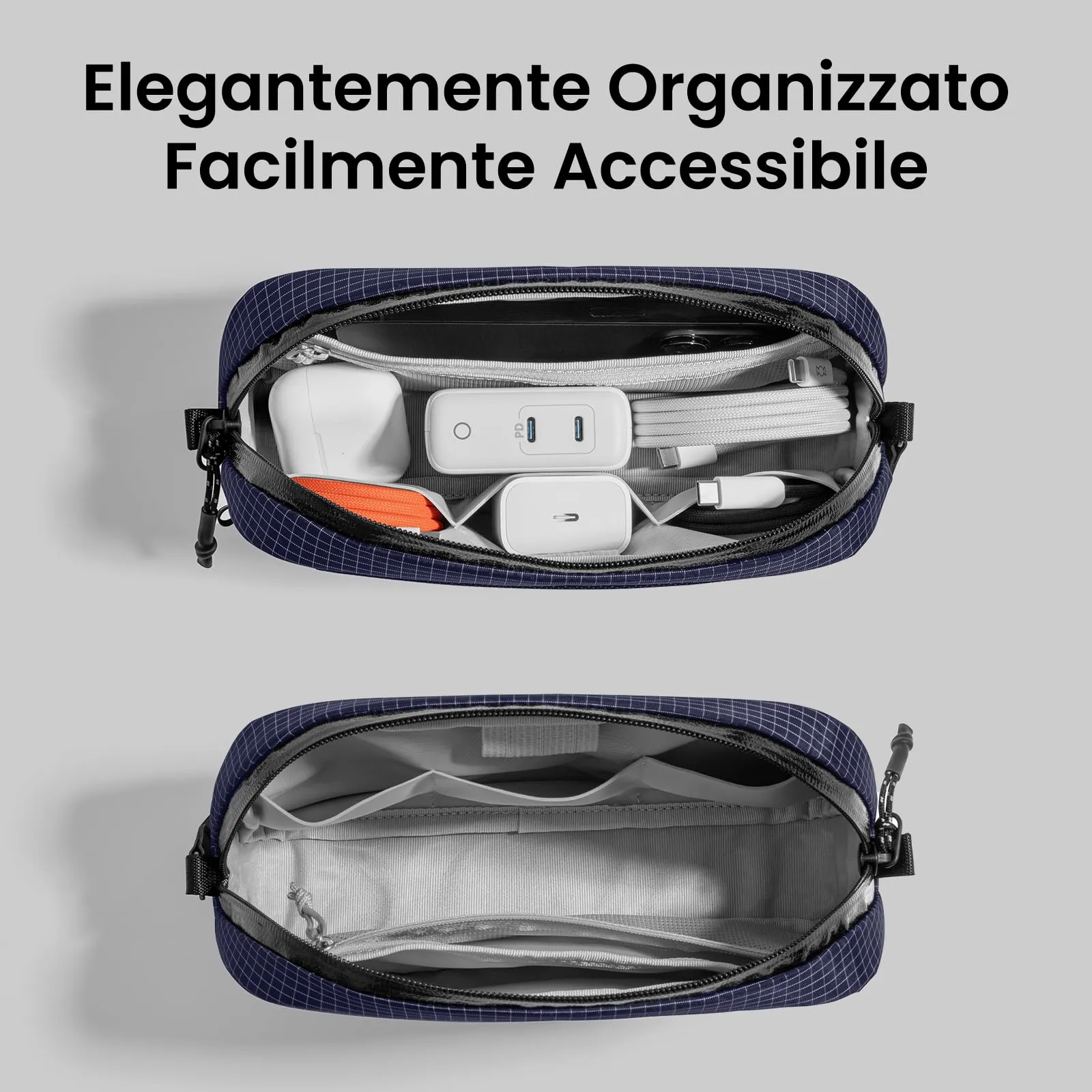 tomtoc Light-T12 Borsa Organizer Accessori Viaggio, Plaid Blu, S - immagine 5