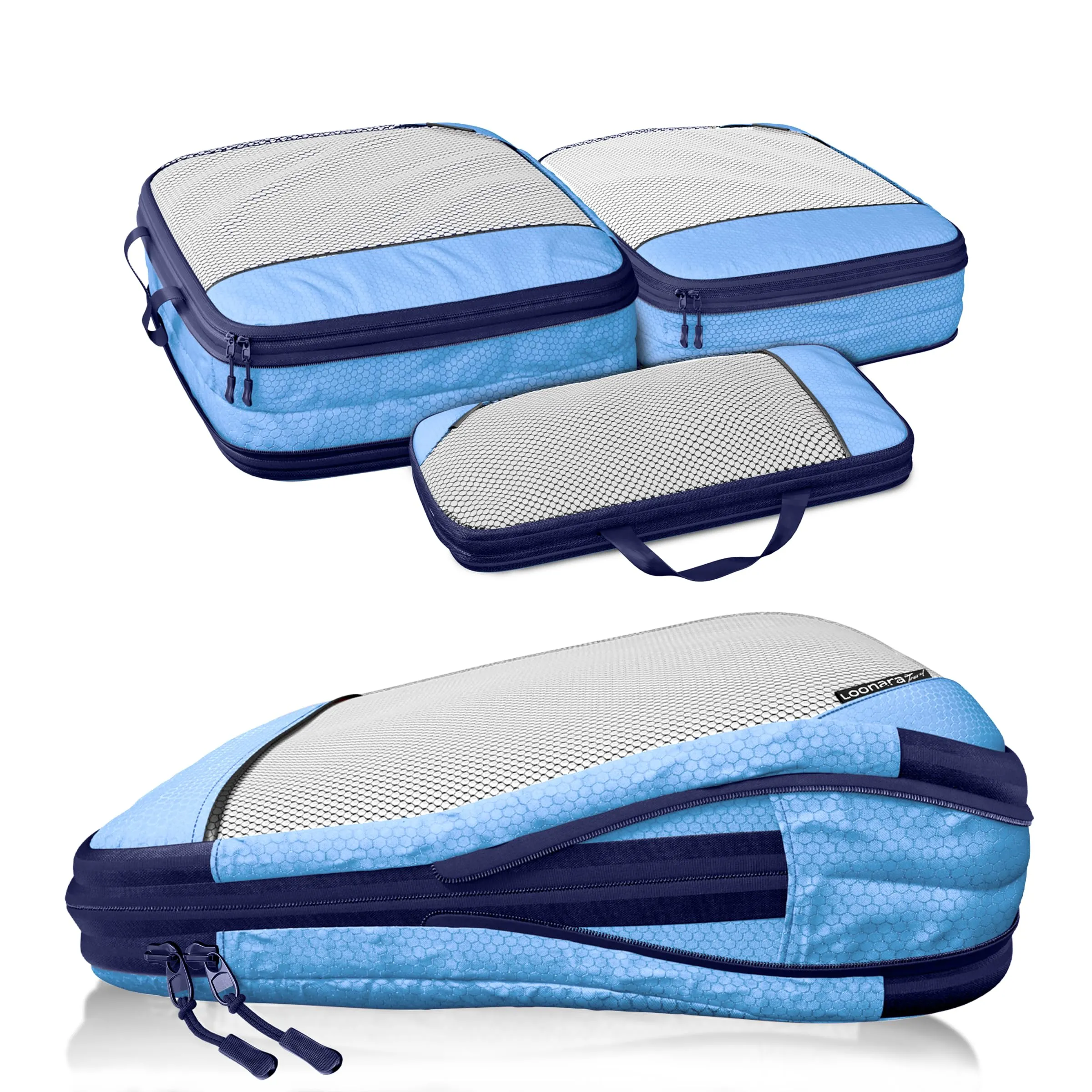 LOONARA Travel Sacchetti di compressione per valigie e zaini, set 3 pezzi (Azzurro Mariner - Blu) - immagine 1