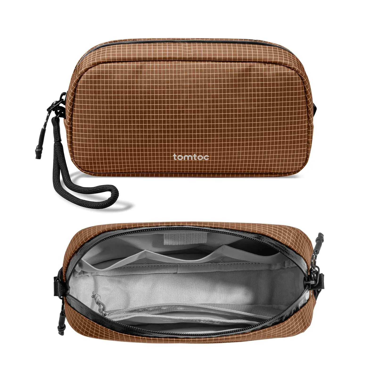 tomtoc Light-T12 Borsa Organizer Accessori Viaggio, Plaid Marrone, S - immagine 1