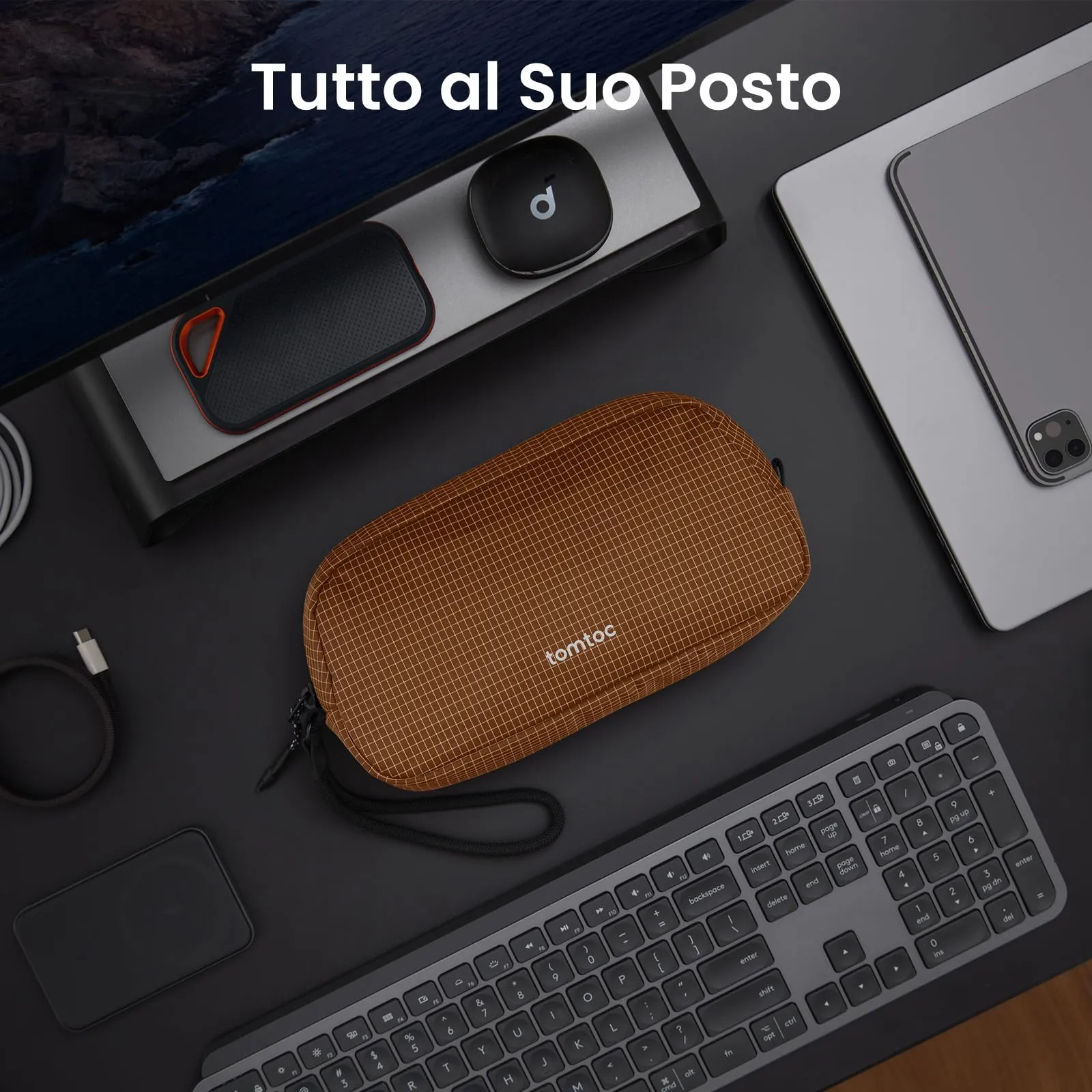 tomtoc Light-T12 Borsa Organizer Accessori Viaggio, Plaid Marrone, S - immagine 3