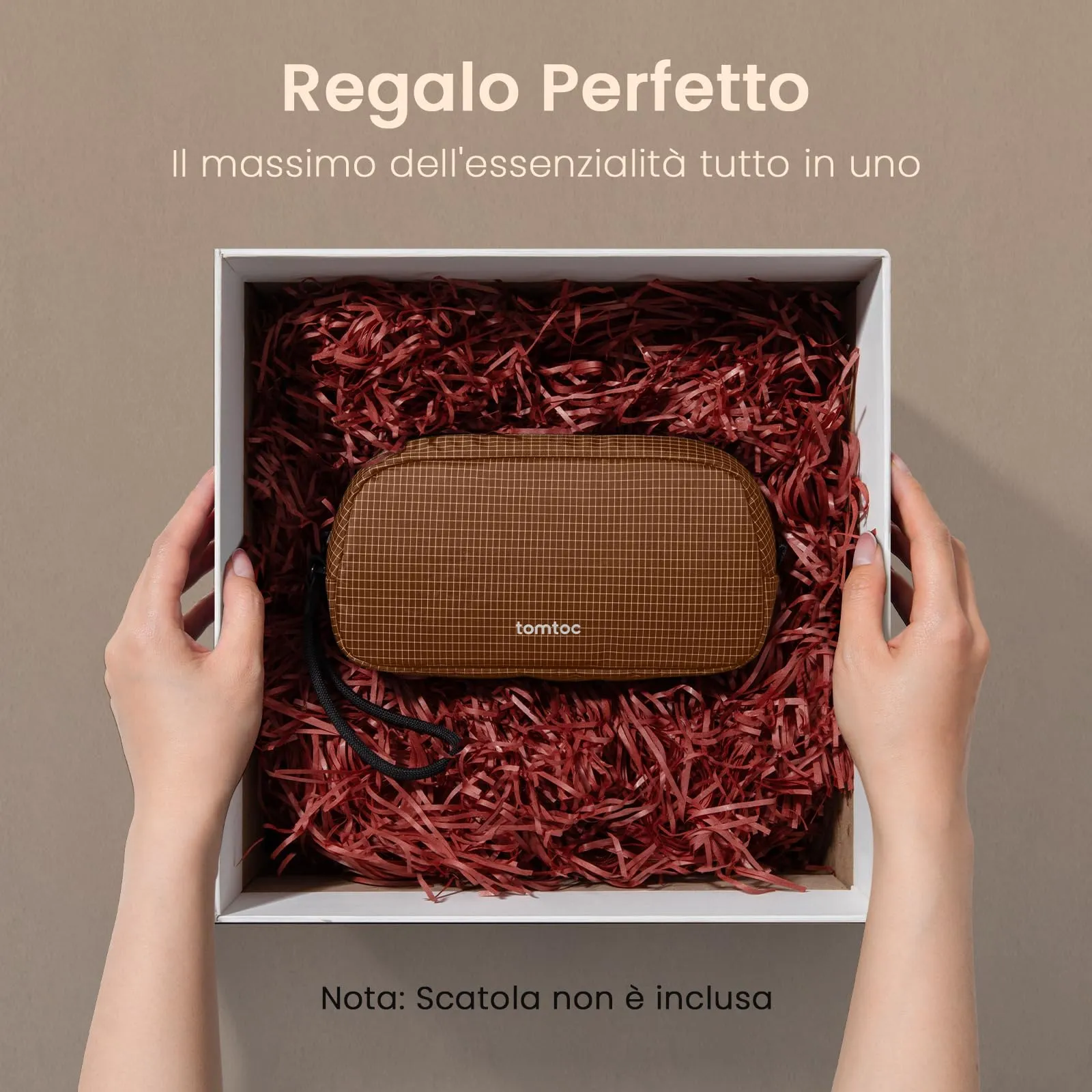 tomtoc Light-T12 Borsa Organizer Accessori Viaggio, Plaid Marrone, S - immagine 8